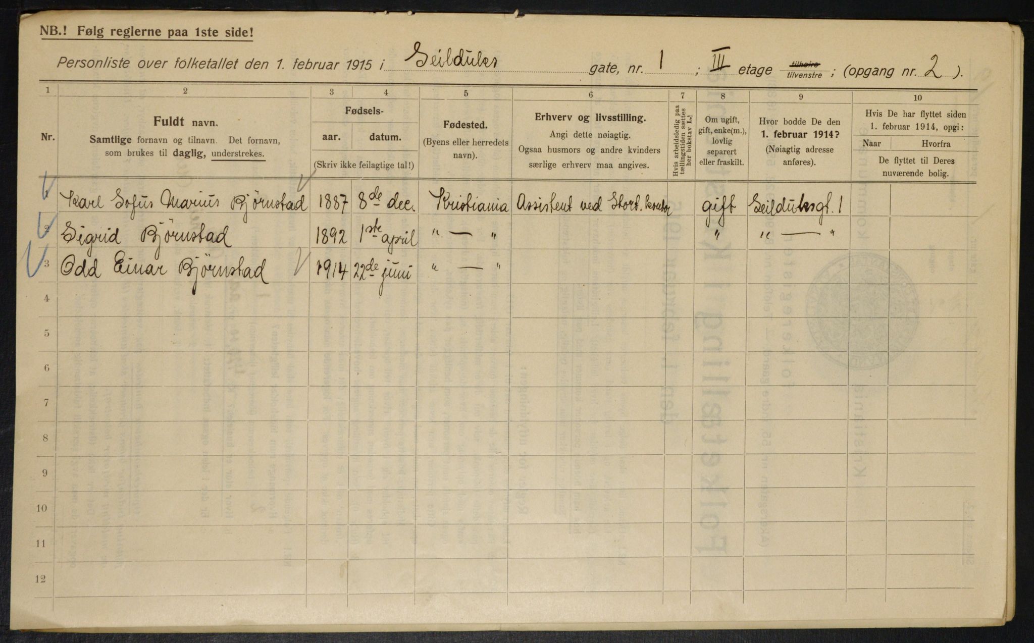 OBA, Municipal Census 1915 for Kristiania, 1915, p. 93605