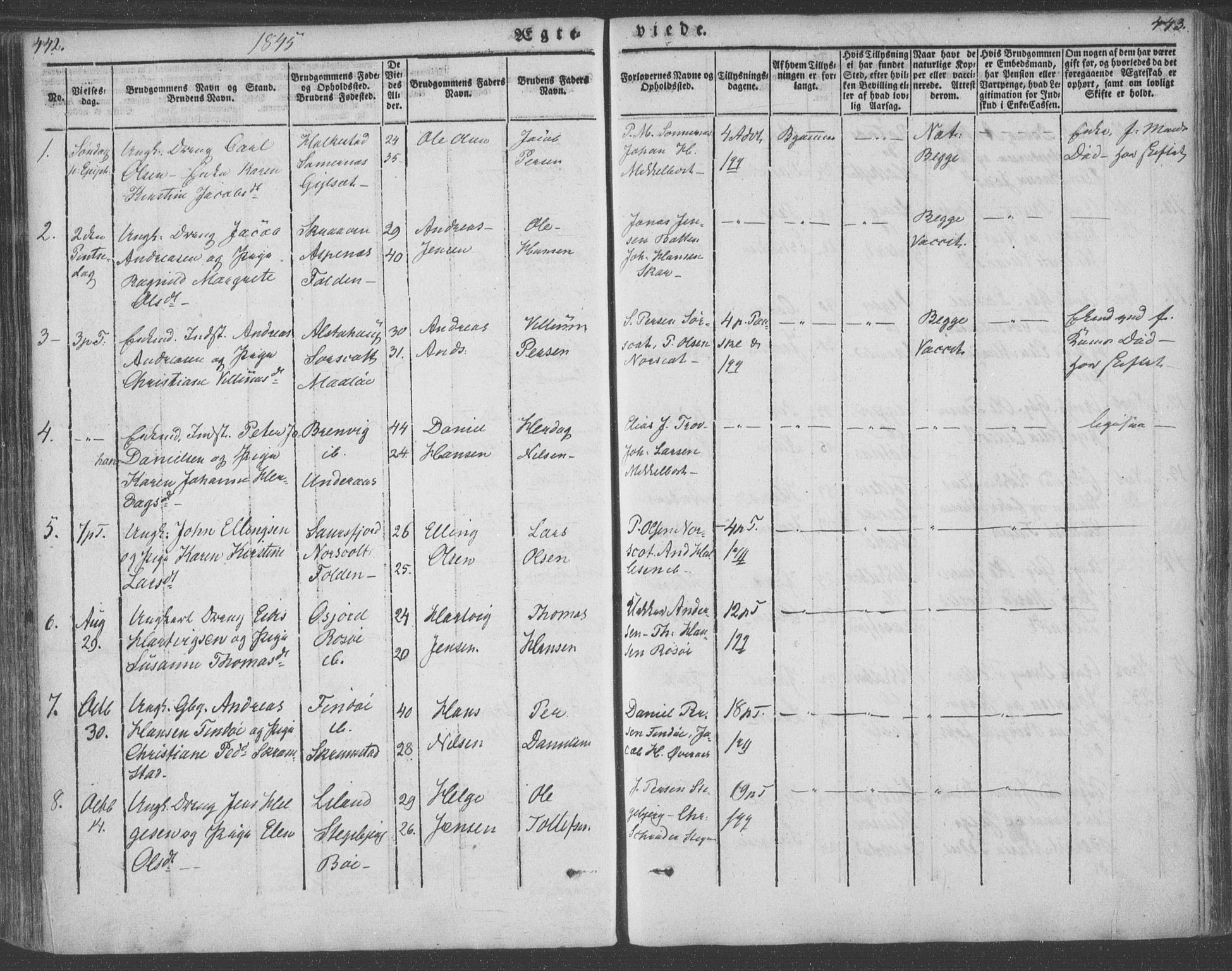 Ministerialprotokoller, klokkerbøker og fødselsregistre - Nordland, AV/SAT-A-1459/855/L0799: Parish register (official) no. 855A07, 1834-1852, p. 442-443