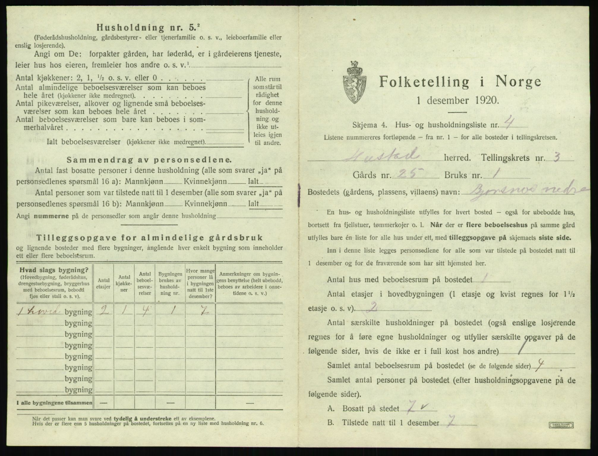 SAT, 1920 census for Hustad, 1920, p. 305