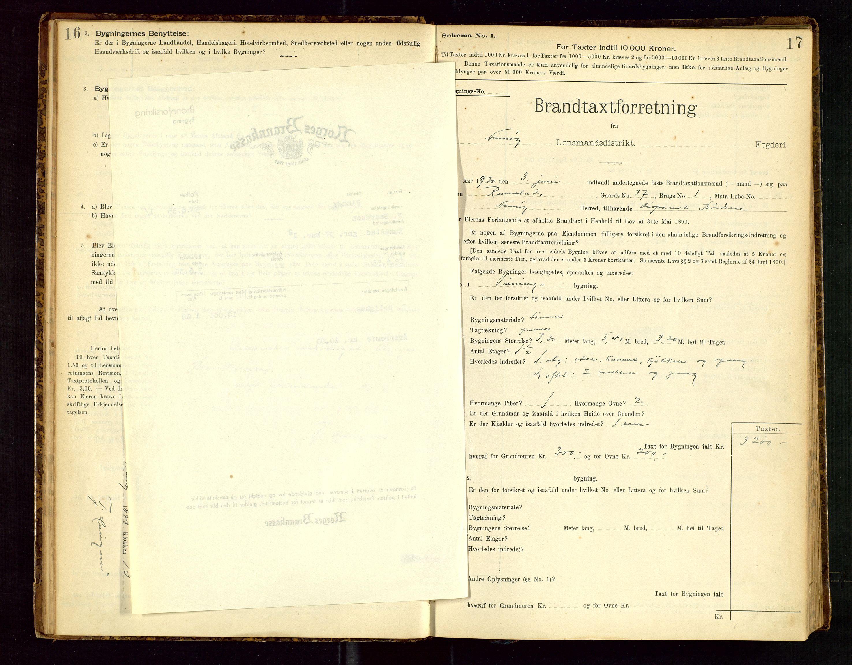 Finnøy lensmannskontor, SAST/A-100442/Goa/L0003: Branntakstprotokoll - skjemaprotokoll, 1896-1954, p. 16-17