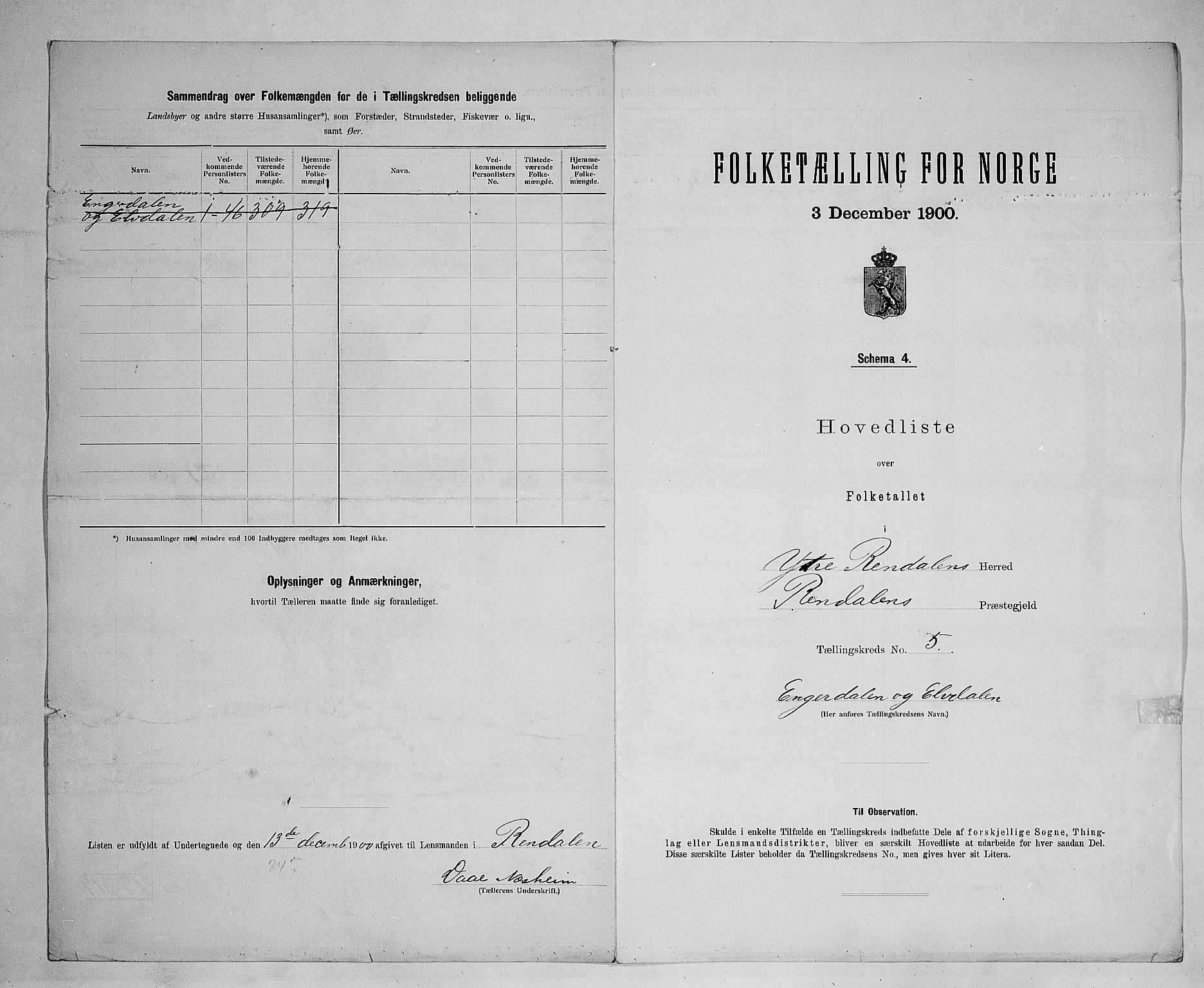 SAH, 1900 census for Ytre Rendal, 1900, p. 19