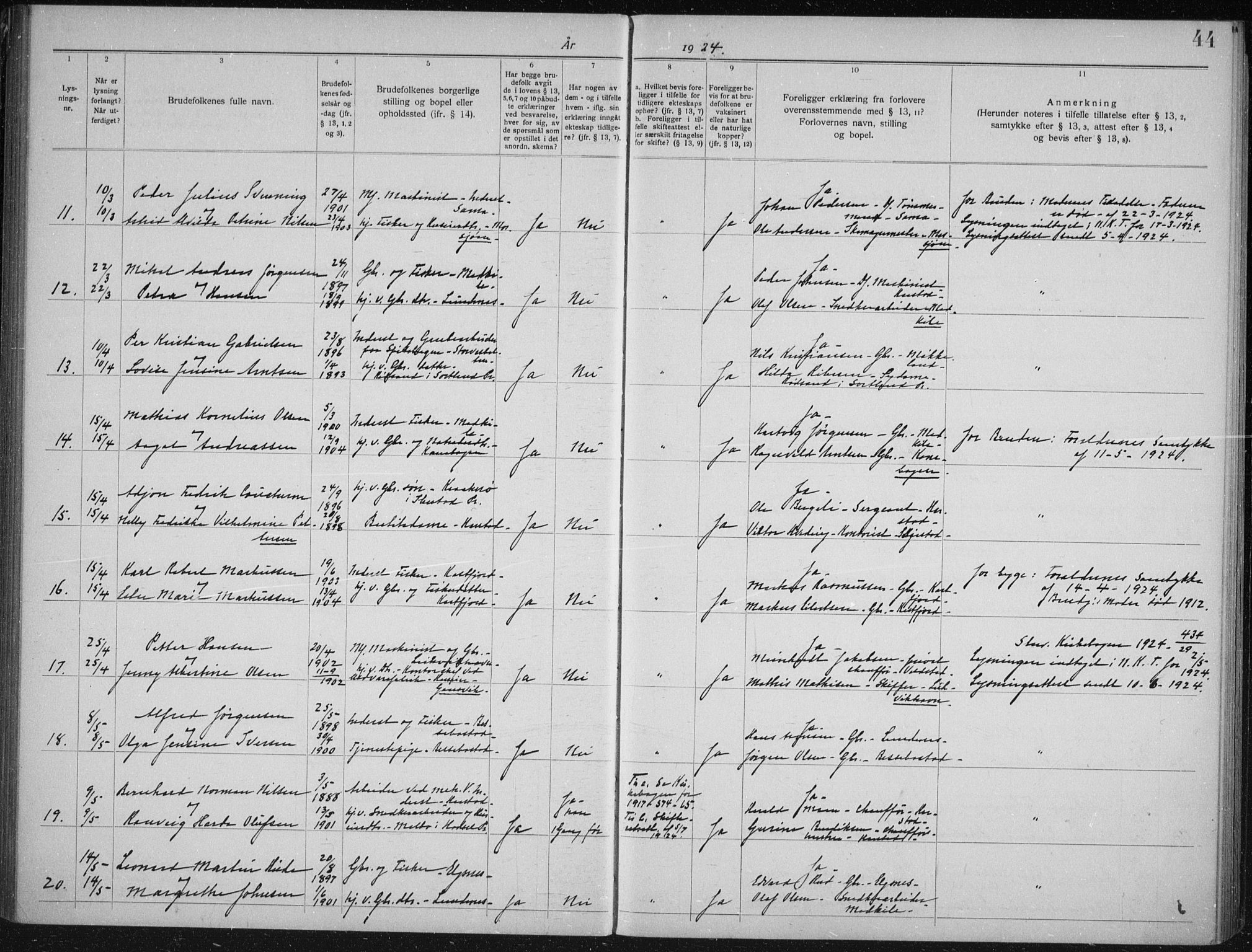 Trondenes sokneprestkontor, AV/SATØ-S-1319/I/Ib/L0099: Banns register no. 99, 1919-1930, p. 44