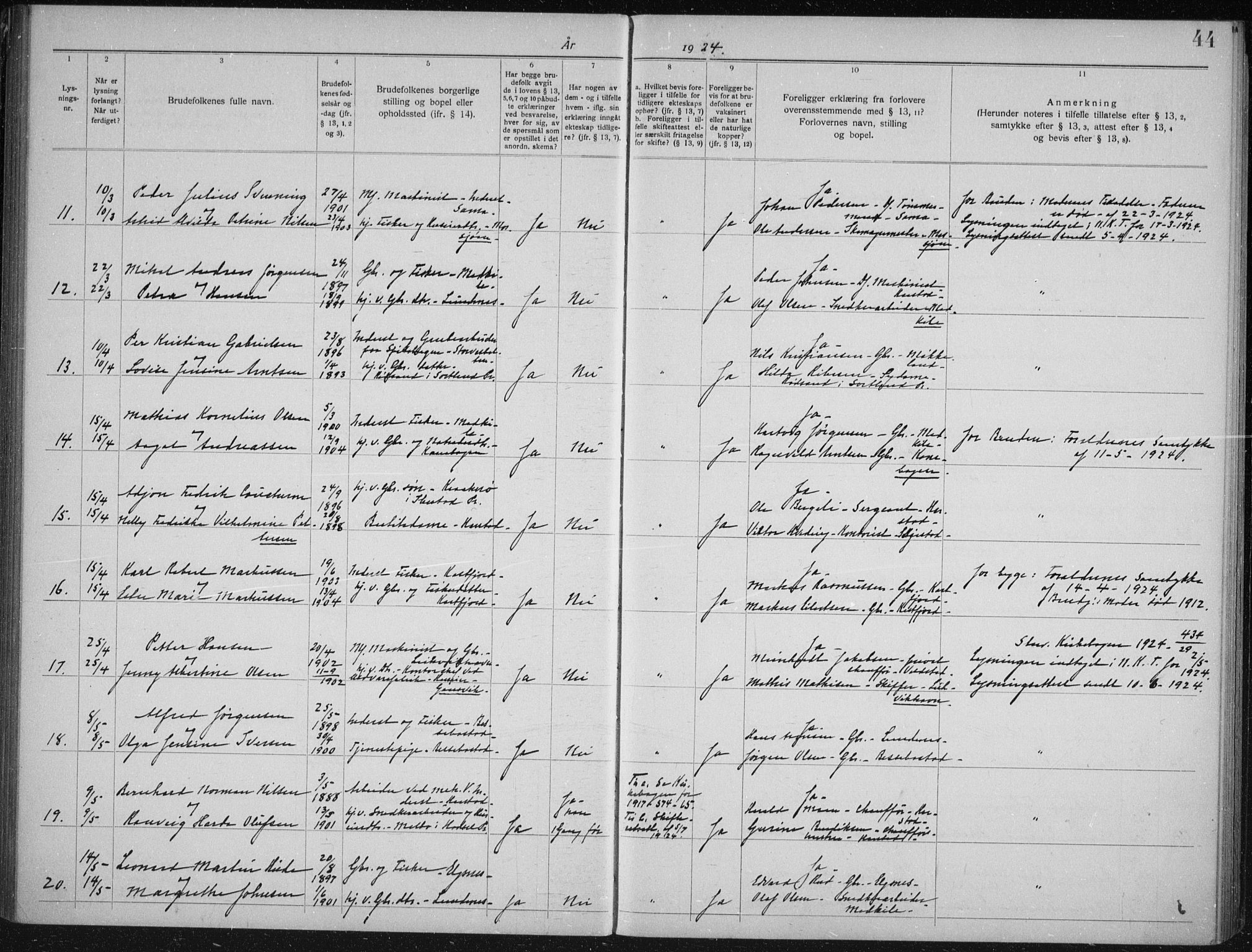 Trondenes sokneprestkontor, SATØ/S-1319/I/Ib/L0099: Banns register no. 99, 1919-1930, p. 44