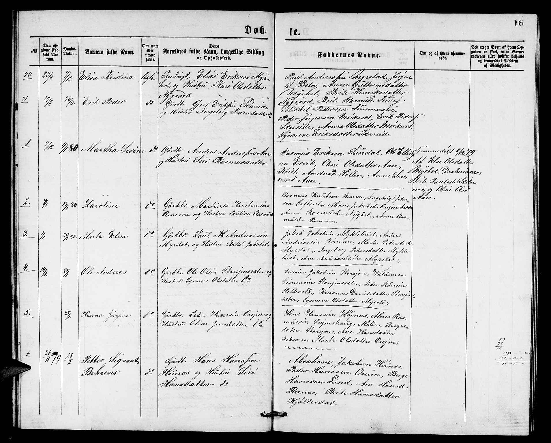 Eid sokneprestembete, SAB/A-82301/H/Hab/Habc/L0001: Parish register (copy) no. C 1, 1877-1886, p. 16