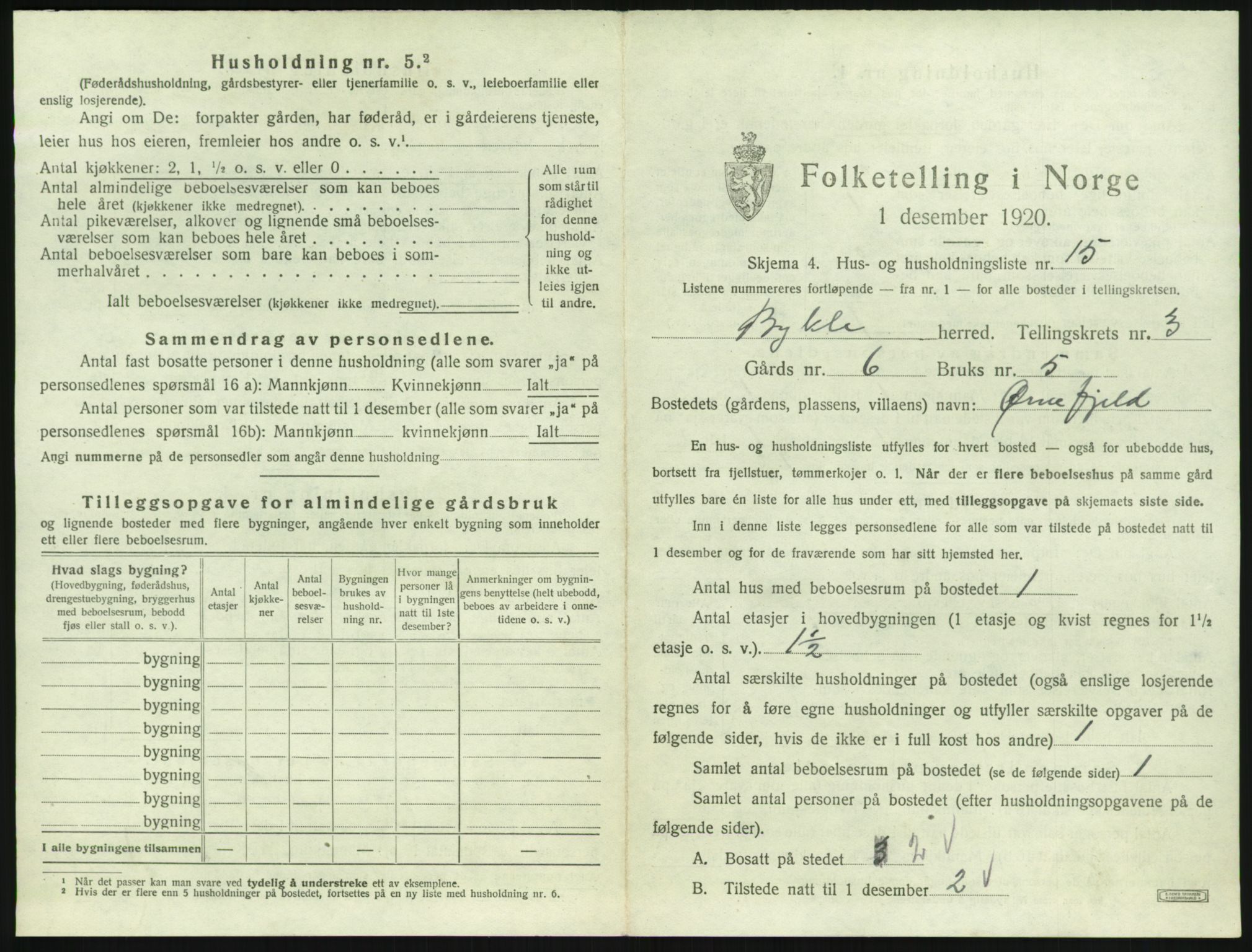 SAK, 1920 census for Bykle, 1920, p. 191