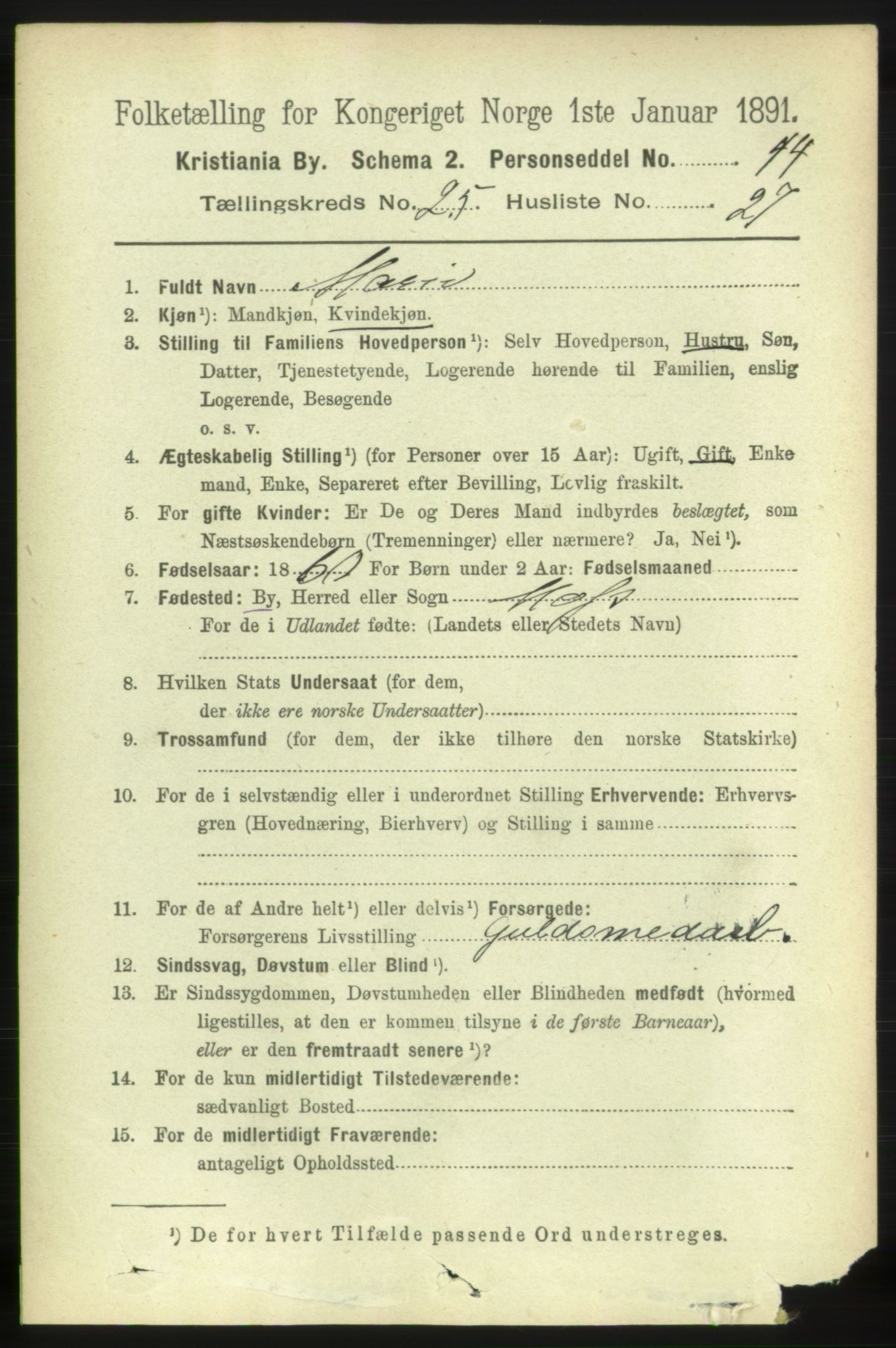 RA, 1891 census for 0301 Kristiania, 1891, p. 12752