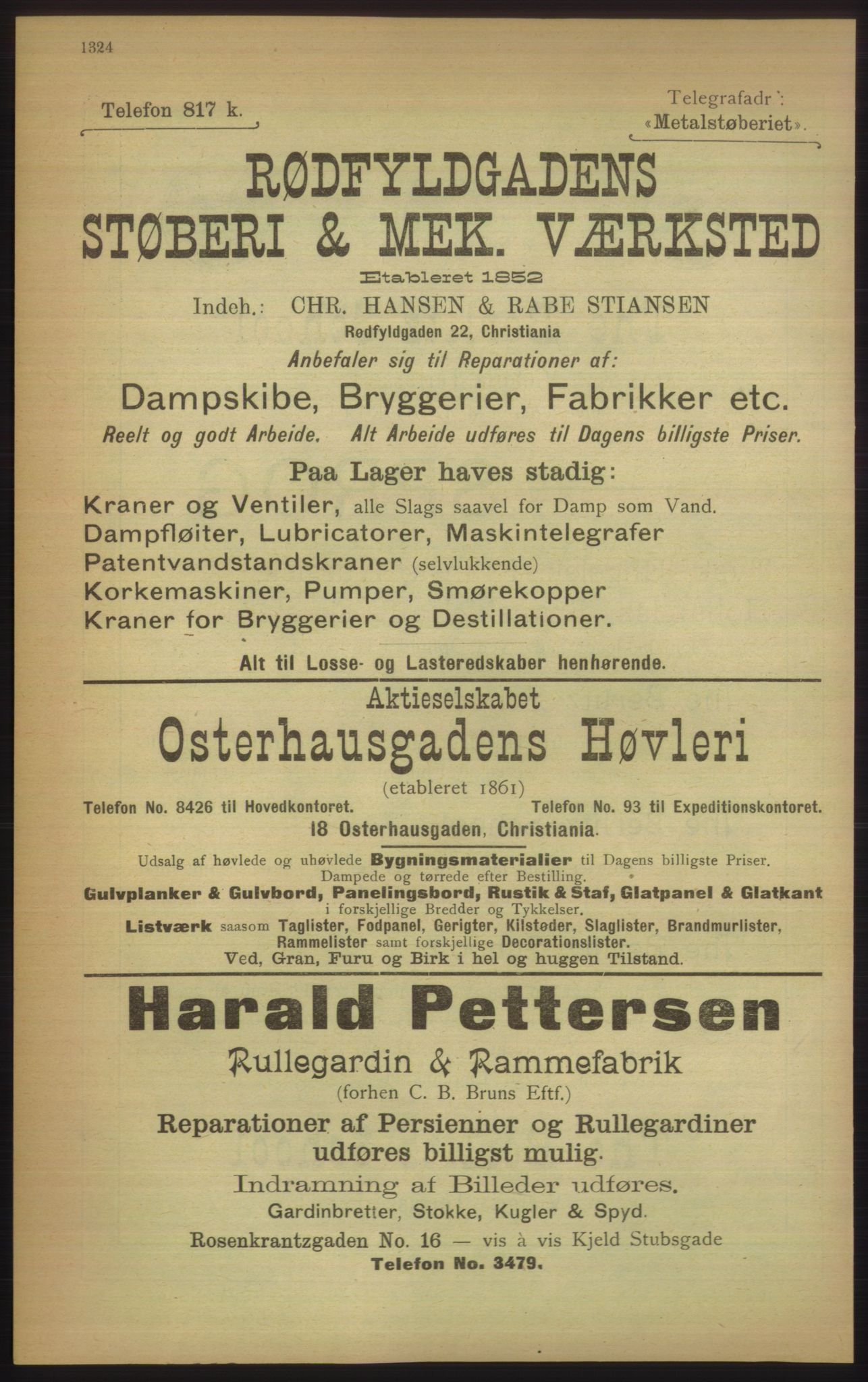 Kristiania/Oslo adressebok, PUBL/-, 1905, p. 1324