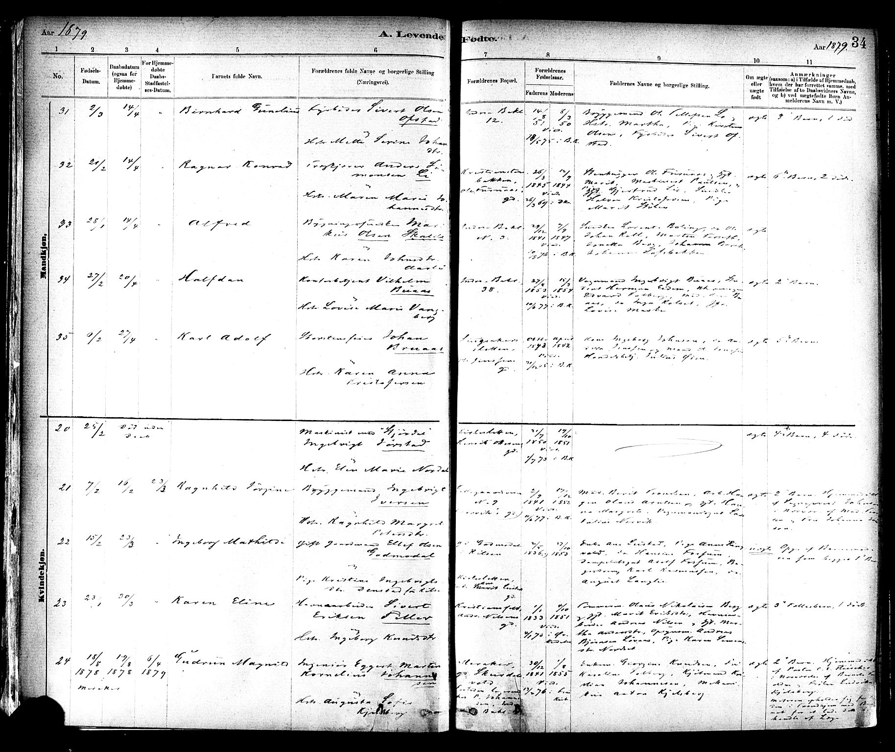 Ministerialprotokoller, klokkerbøker og fødselsregistre - Sør-Trøndelag, SAT/A-1456/604/L0188: Parish register (official) no. 604A09, 1878-1892, p. 34