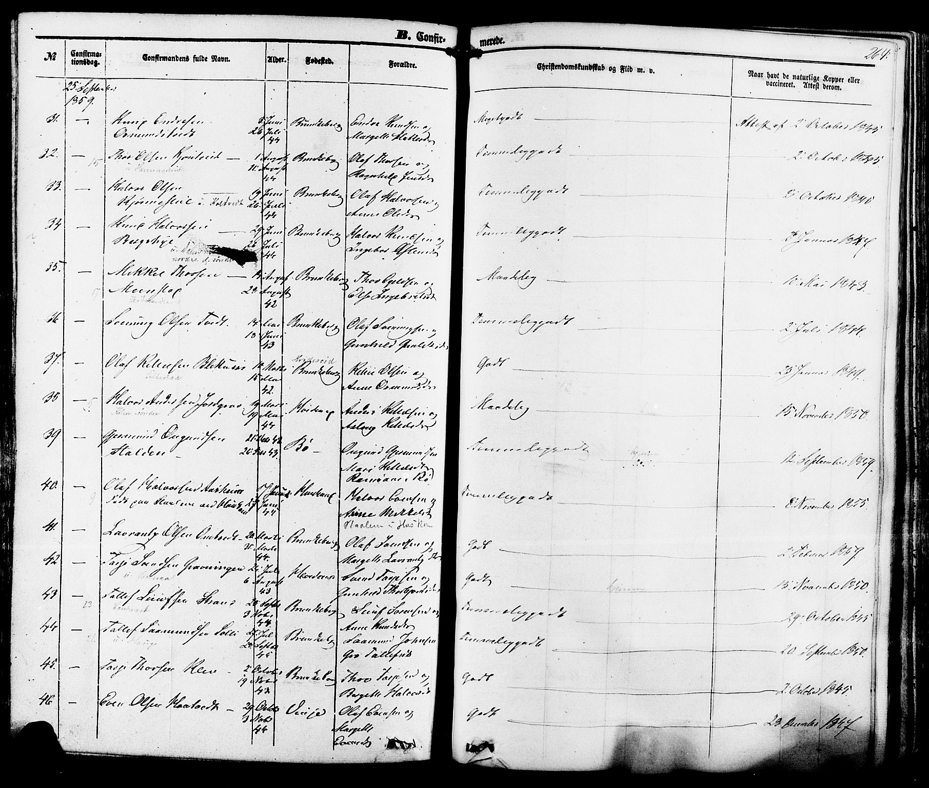 Kviteseid kirkebøker, AV/SAKO-A-276/F/Fa/L0007: Parish register (official) no. I 7, 1859-1881, p. 264