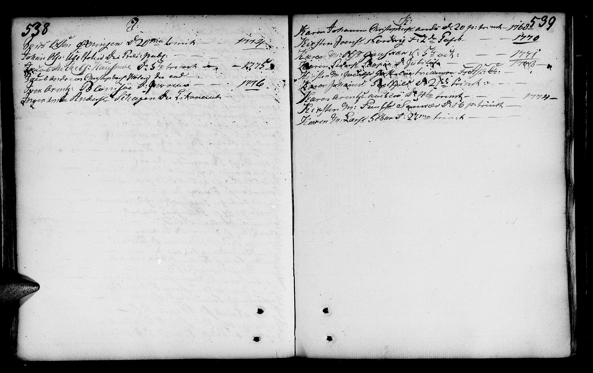 Ministerialprotokoller, klokkerbøker og fødselsregistre - Nordland, AV/SAT-A-1459/817/L0260: Parish register (official) no. 817A02 /2, 1768-1776, p. 538-539