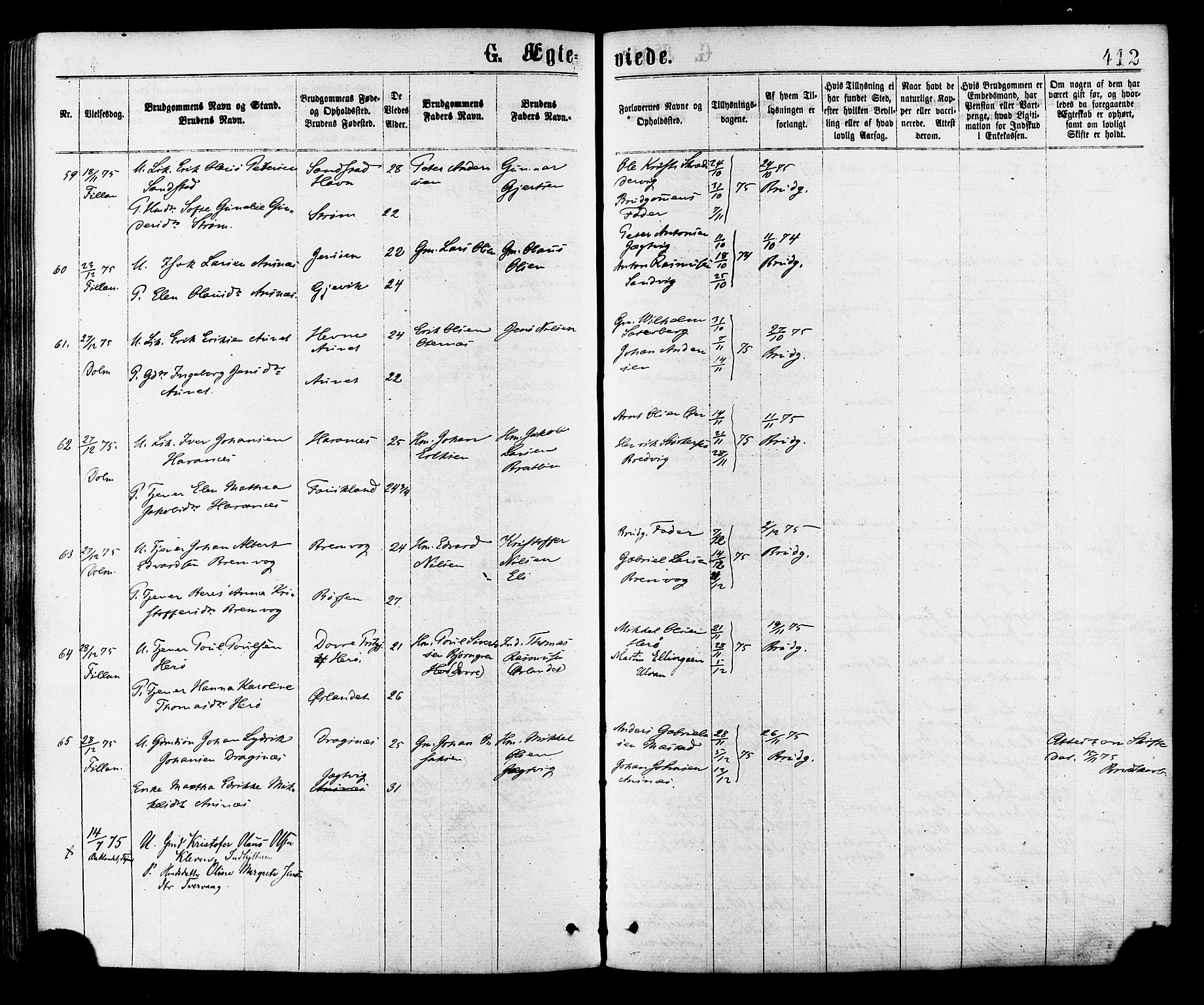 Ministerialprotokoller, klokkerbøker og fødselsregistre - Sør-Trøndelag, SAT/A-1456/634/L0532: Parish register (official) no. 634A08, 1871-1881, p. 412