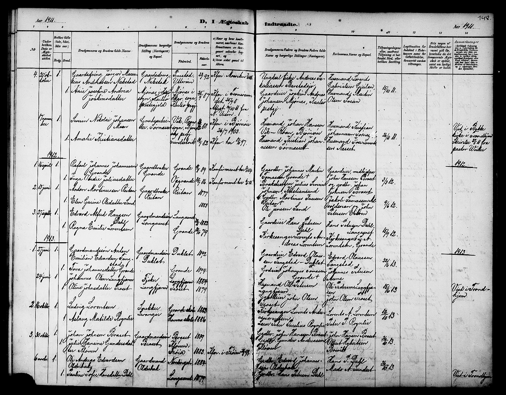 Ministerialprotokoller, klokkerbøker og fødselsregistre - Nord-Trøndelag, SAT/A-1458/733/L0327: Parish register (copy) no. 733C02, 1888-1918, p. 148