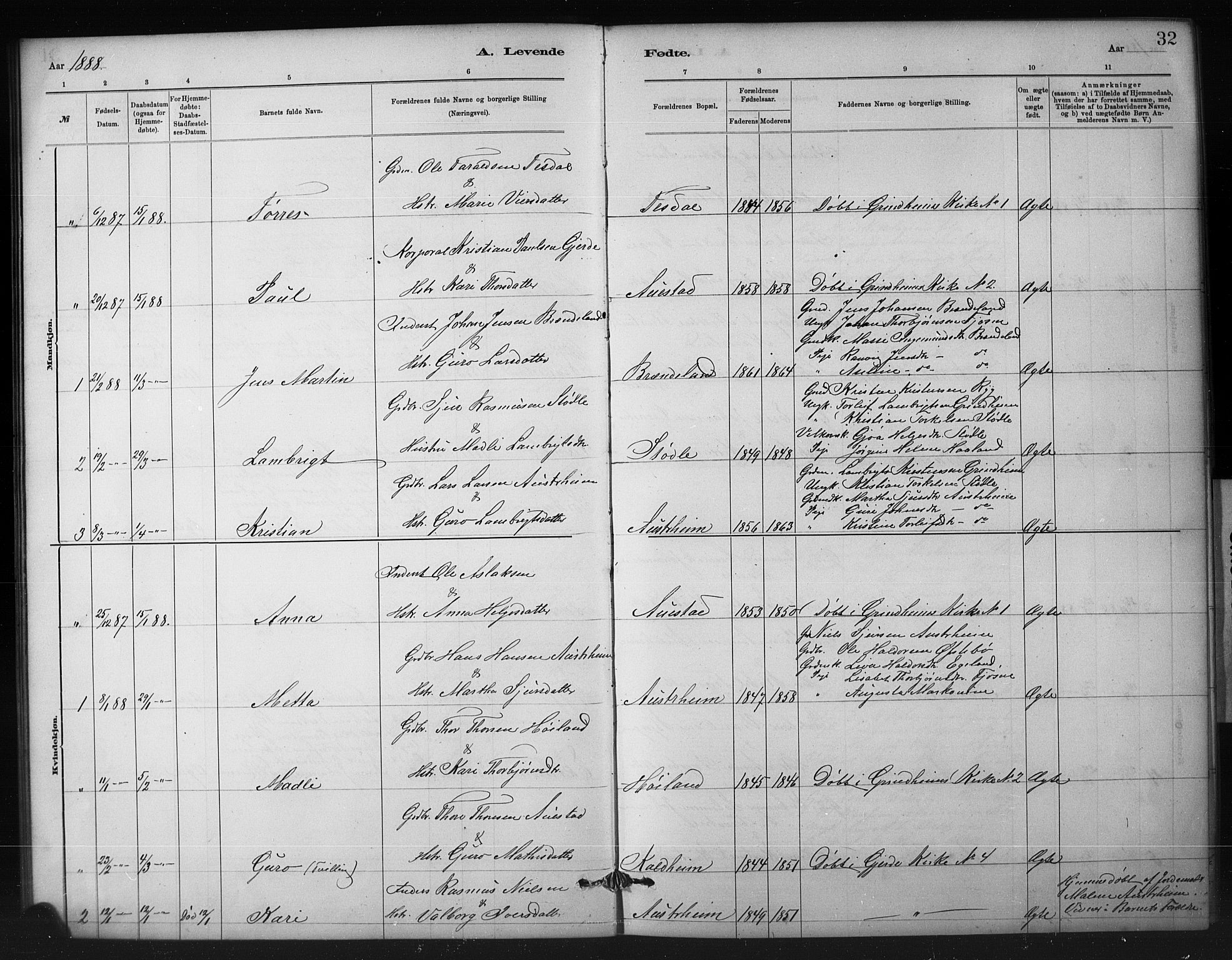 Etne sokneprestembete, SAB/A-75001/H/Hab: Parish register (copy) no. A 5, 1879-1896, p. 32