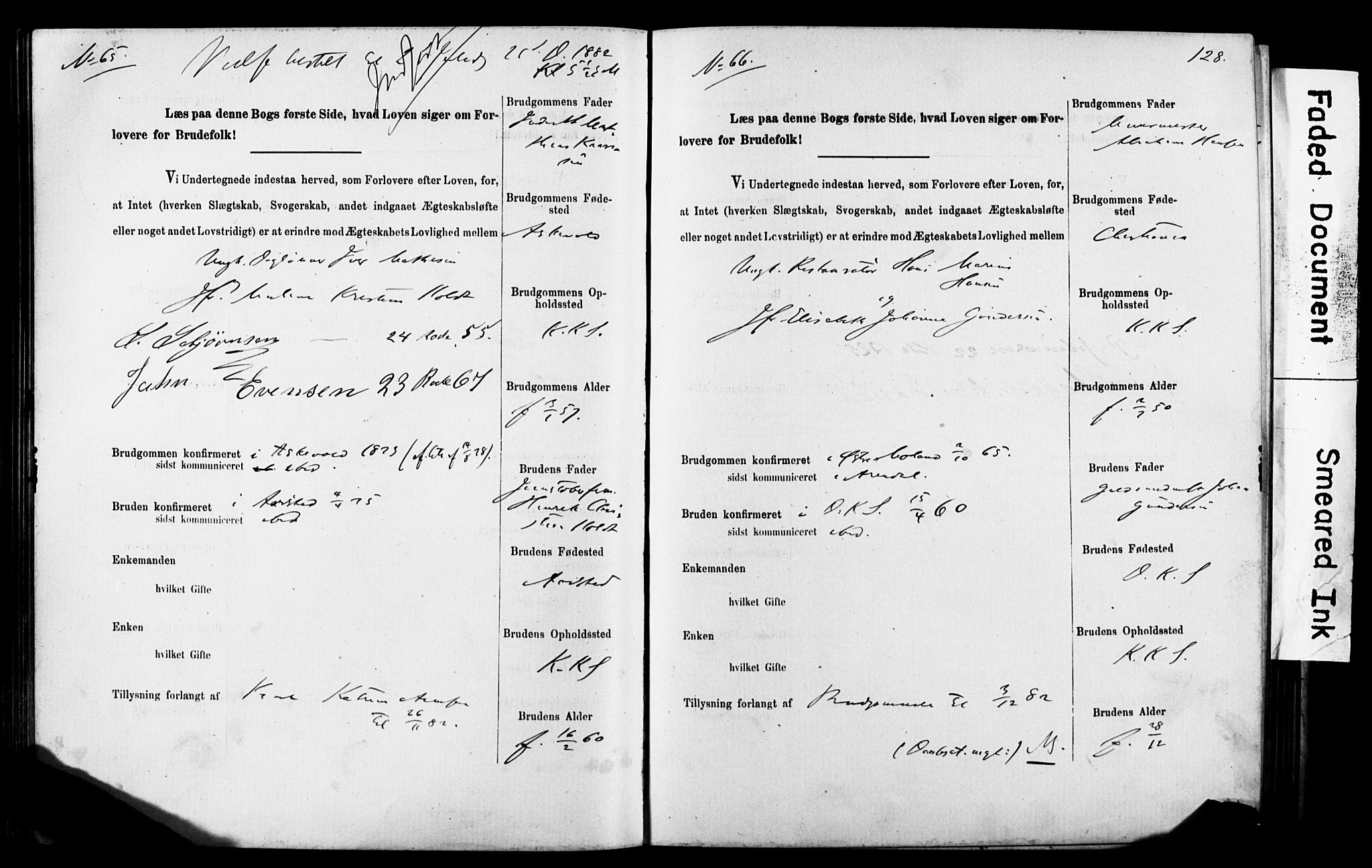 Korskirken sokneprestembete, AV/SAB-A-76101: Best man's statements no. II.5.5, 1878-1889, p. 128