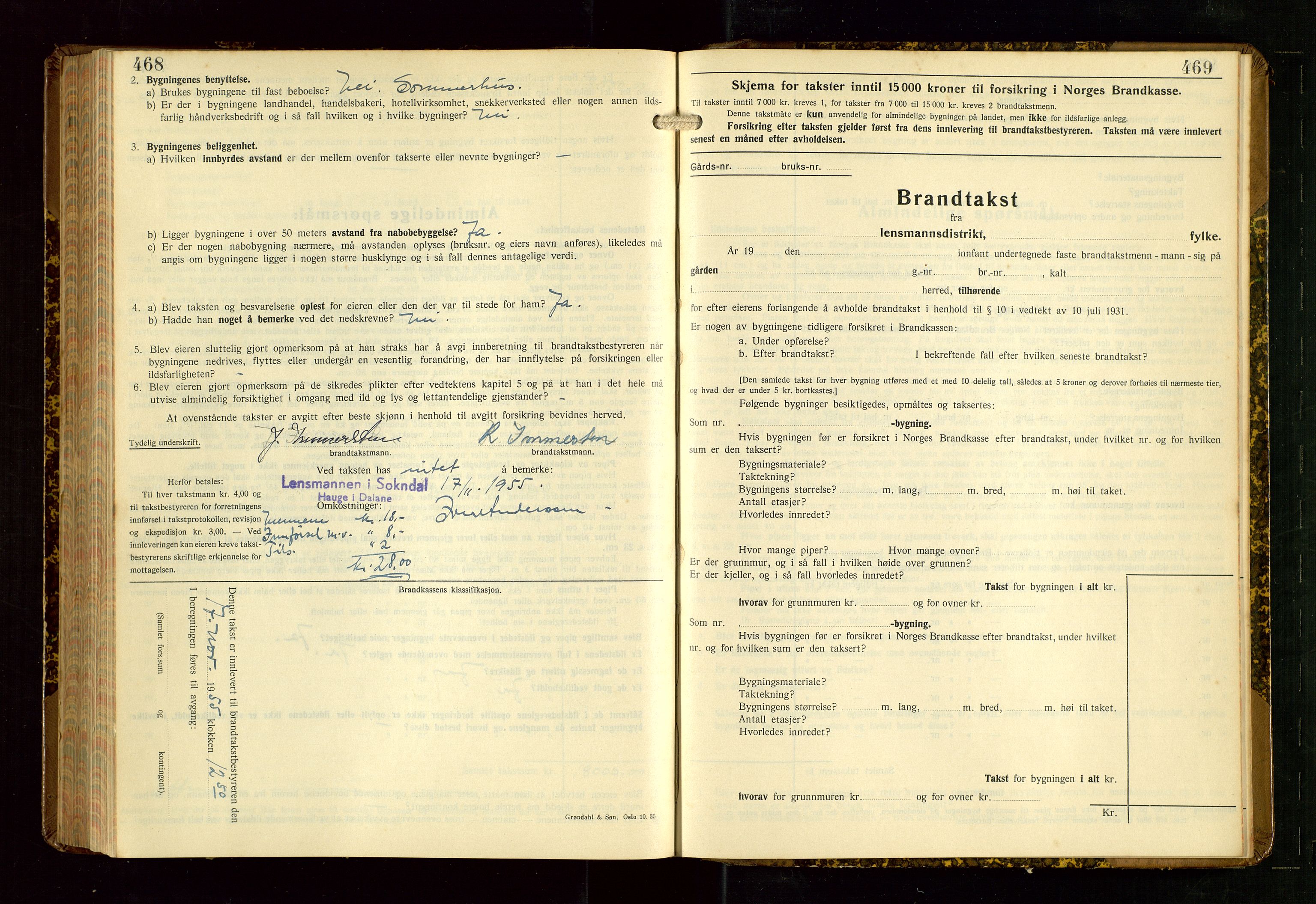 Sokndal lensmannskontor, AV/SAST-A-100417/Gob/L0008: "Brandtakst-Protokoll", 1937-1955, p. 468-469