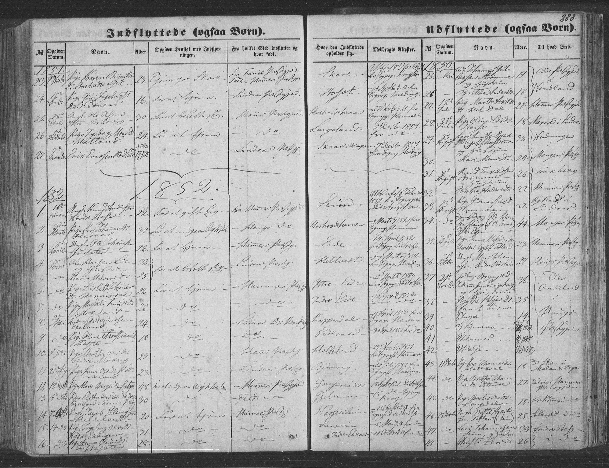 Hosanger sokneprestembete, SAB/A-75801/H/Haa: Parish register (official) no. A 8, 1849-1863, p. 283