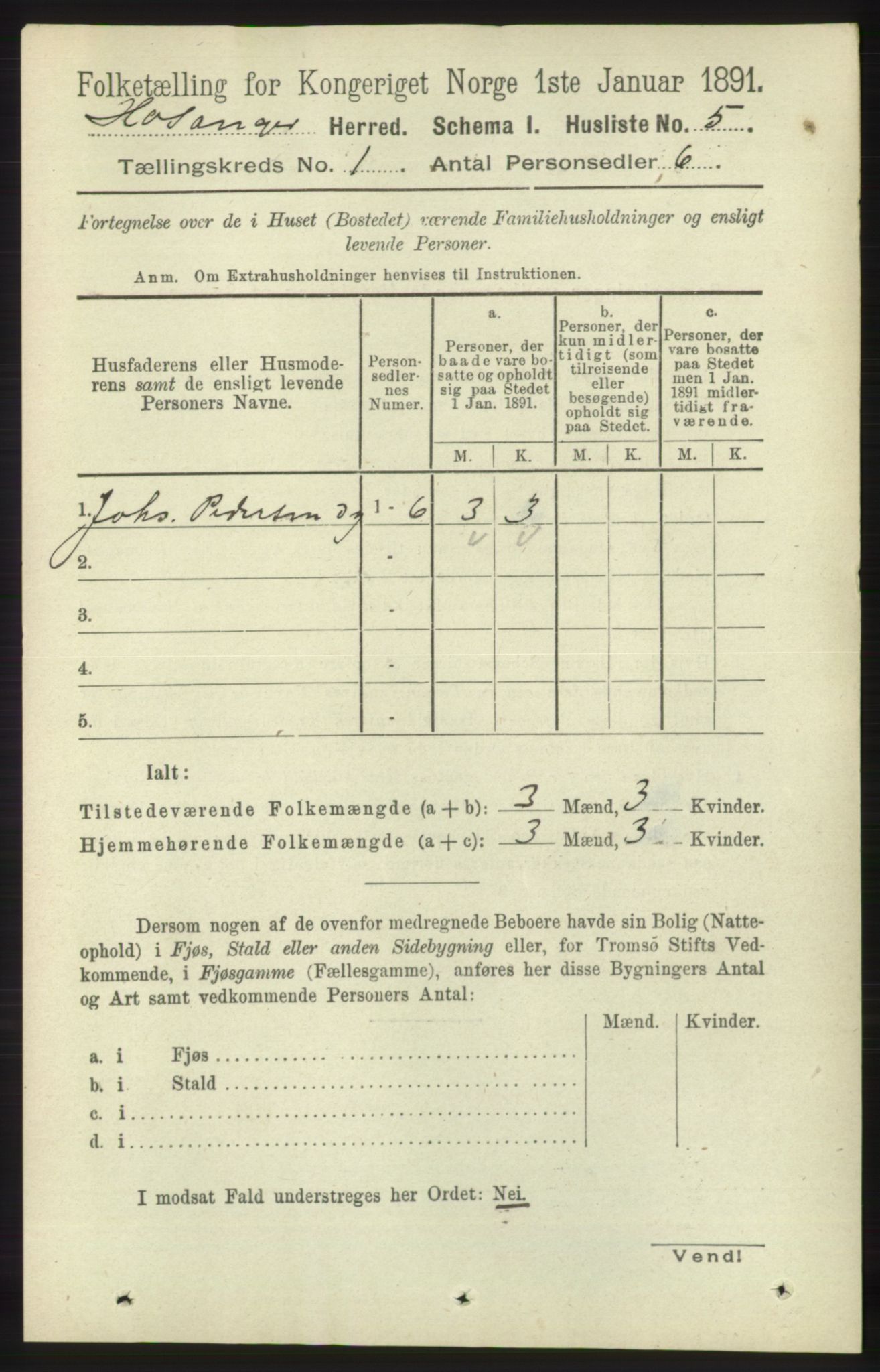 RA, 1891 census for 1253 Hosanger, 1891, p. 34