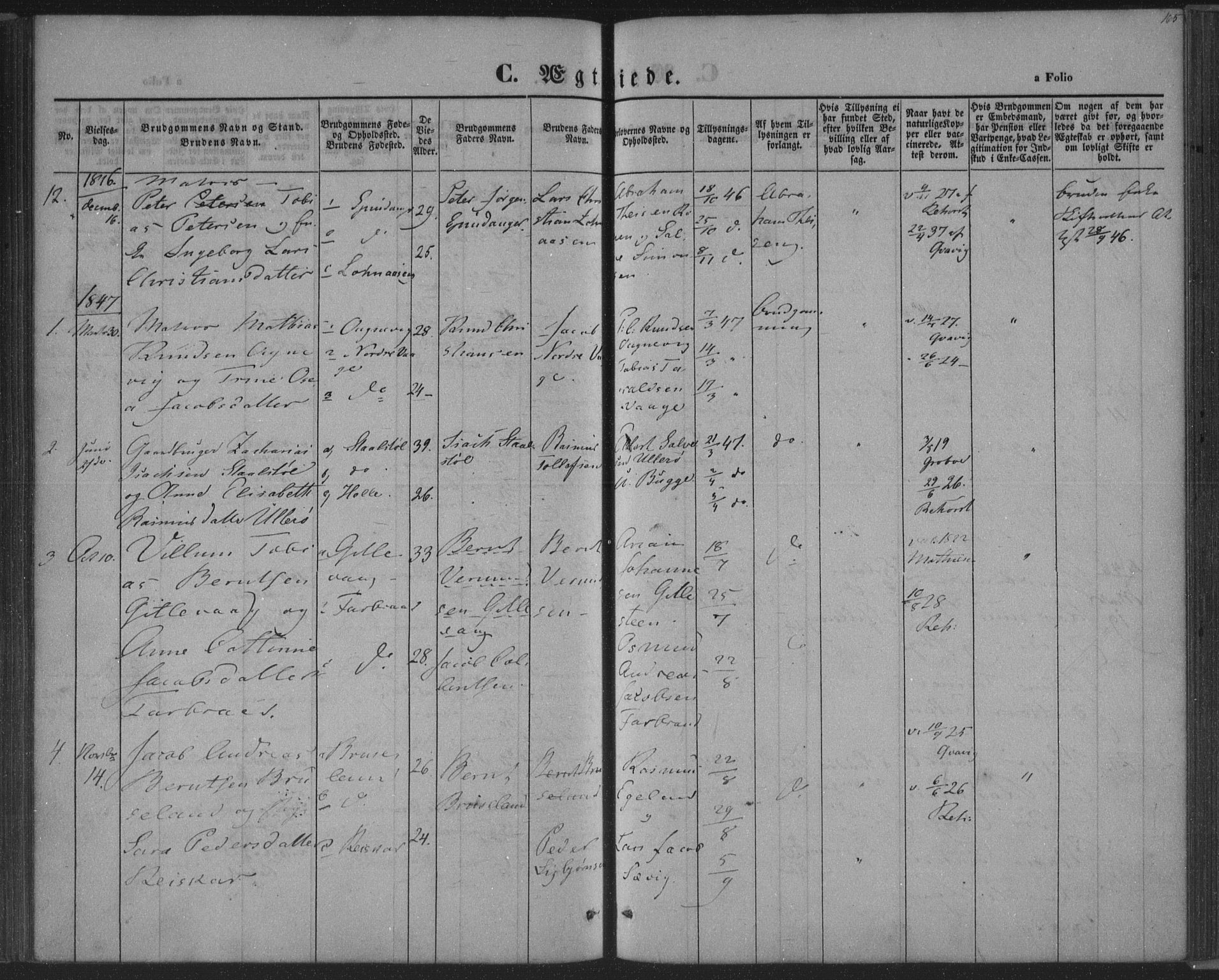 Herad sokneprestkontor, SAK/1111-0018/F/Fa/Fab/L0003: Parish register (official) no. A 3, 1844-1853, p. 165