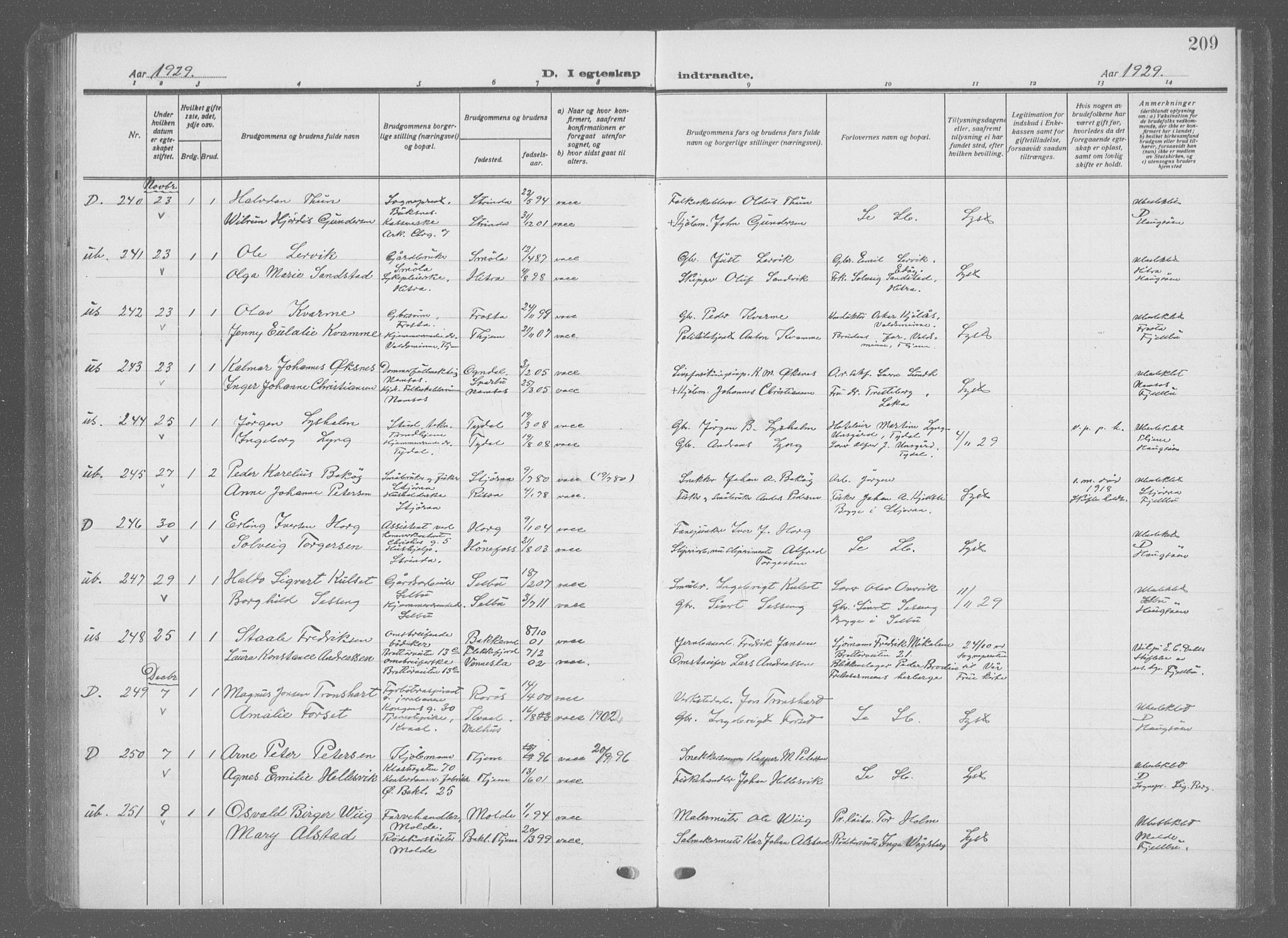 Ministerialprotokoller, klokkerbøker og fødselsregistre - Sør-Trøndelag, SAT/A-1456/601/L0098: Parish register (copy) no. 601C16, 1921-1934, p. 209