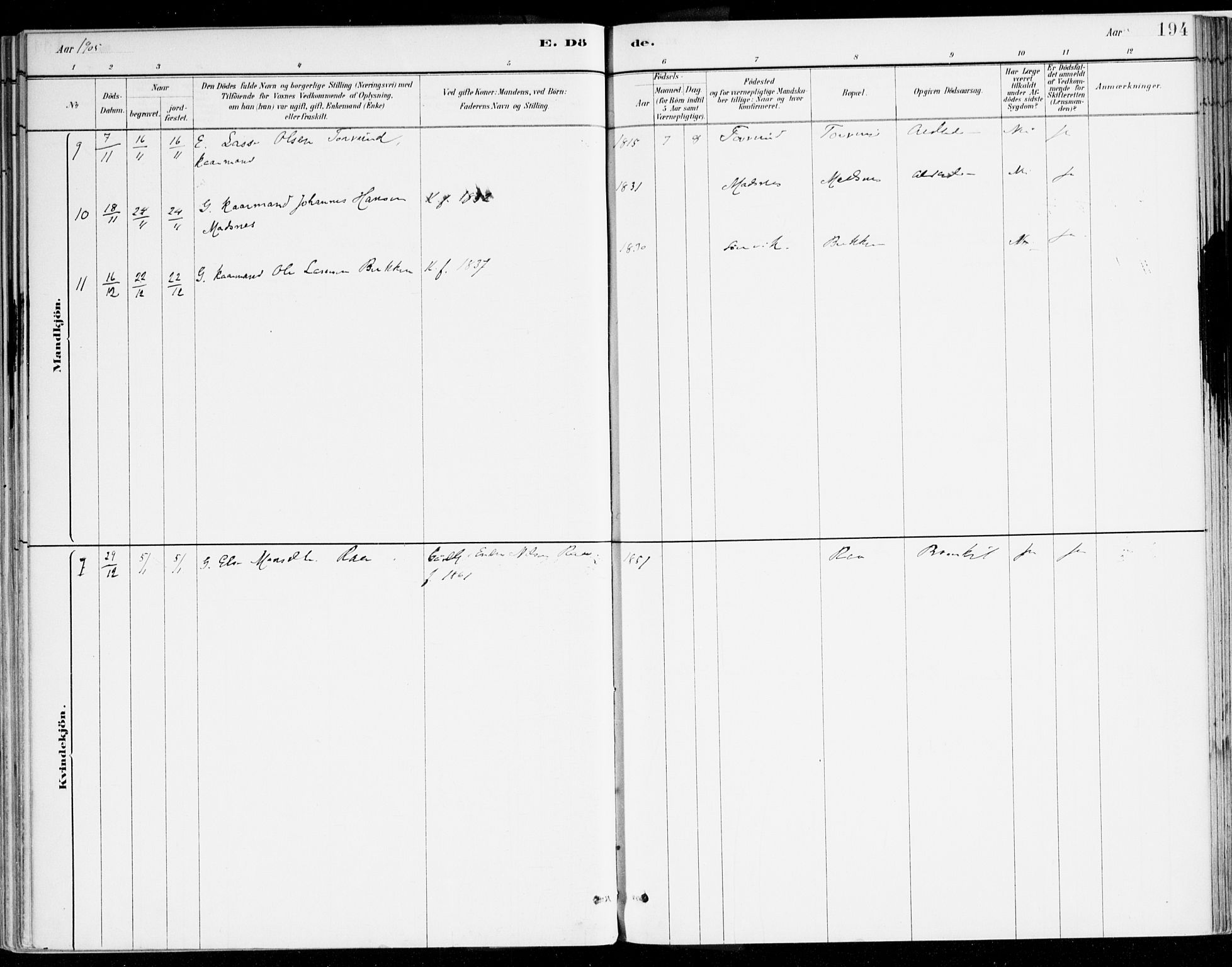 Lavik sokneprestembete, AV/SAB-A-80901: Parish register (official) no. B 1, 1882-1908, p. 194