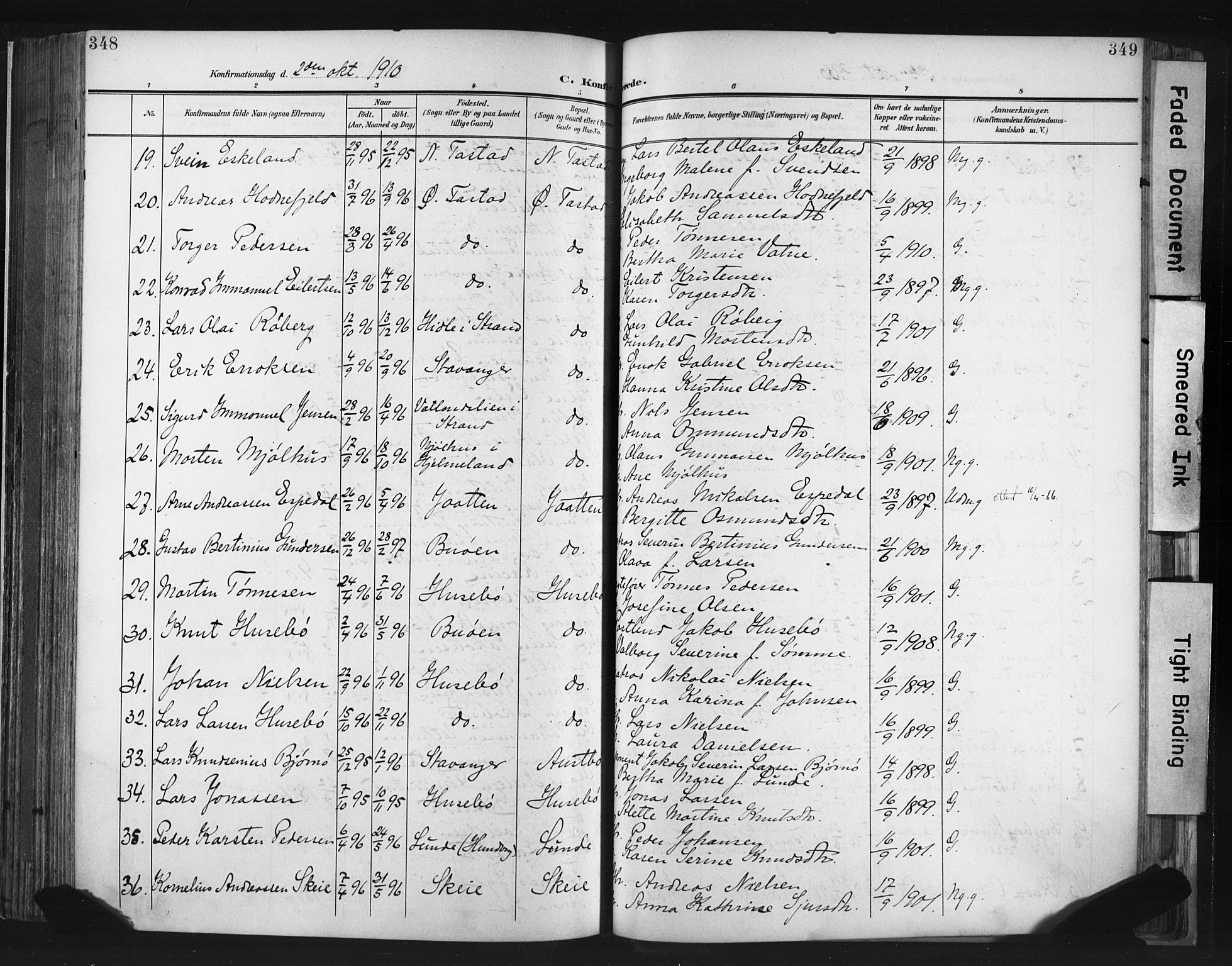 Hetland sokneprestkontor, AV/SAST-A-101826/30/30BA/L0013: Parish register (official) no. A 13, 1904-1918, p. 348-349