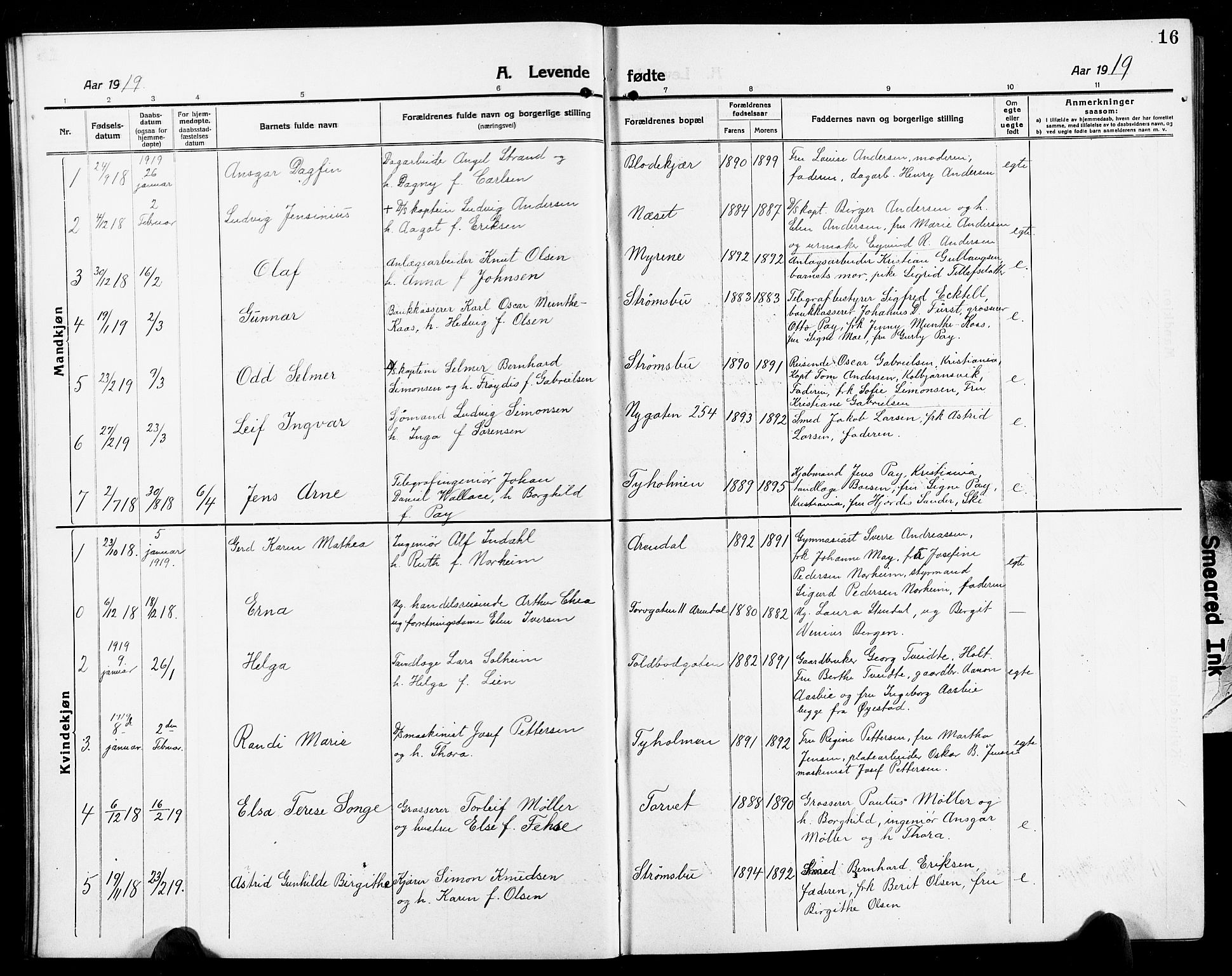 Arendal sokneprestkontor, Trefoldighet, SAK/1111-0040/F/Fb/L0007: Parish register (copy) no. B 7, 1916-1927, p. 16