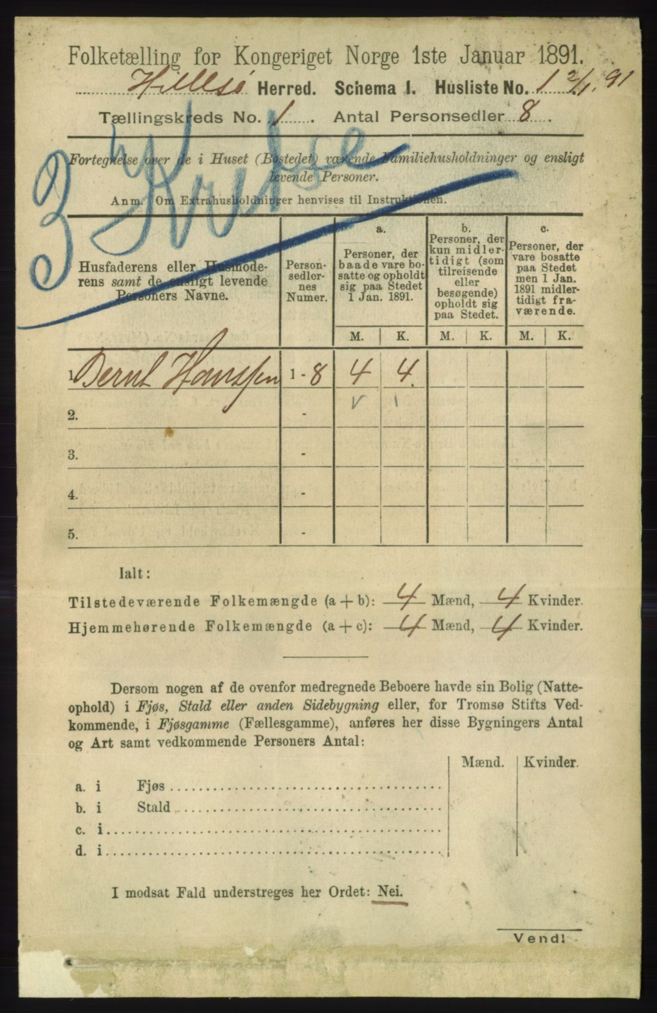RA, 1891 census for 1930 Hillesøy, 1891, p. 14