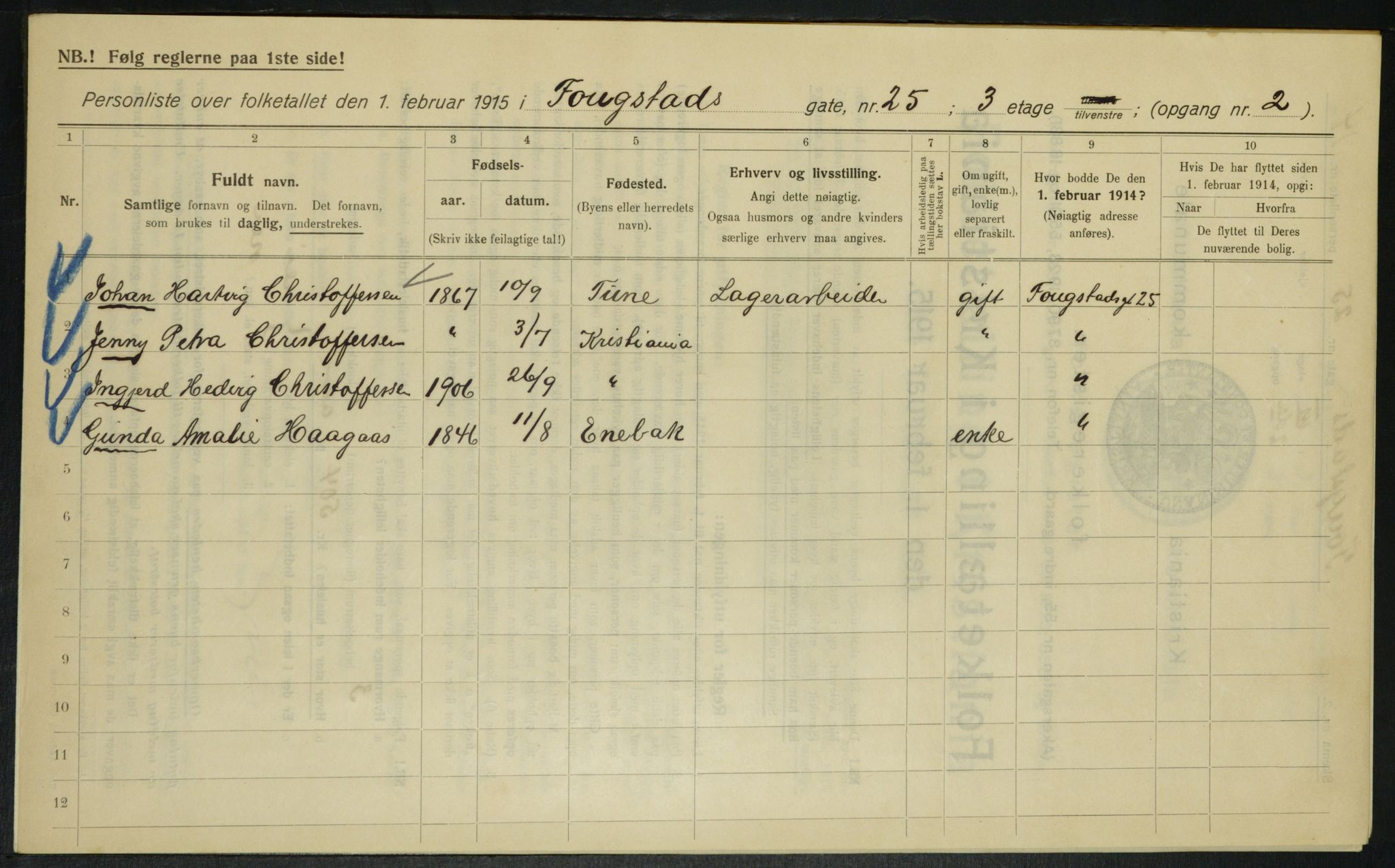 OBA, Municipal Census 1915 for Kristiania, 1915, p. 24918