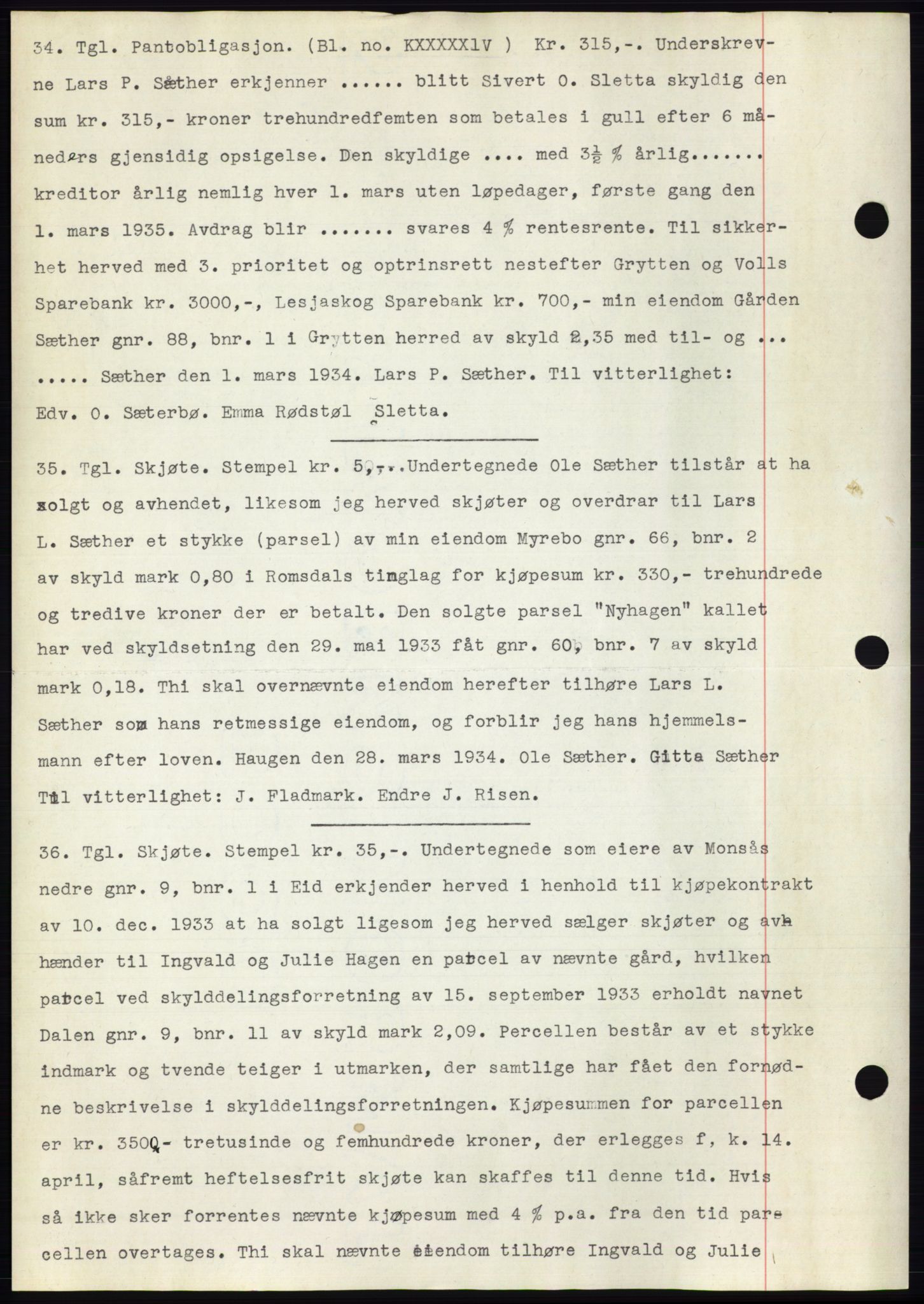 Romsdal sorenskriveri, AV/SAT-A-4149/1/2/2C/L0065: Mortgage book no. 59, 1934-1934, Deed date: 03.04.1934