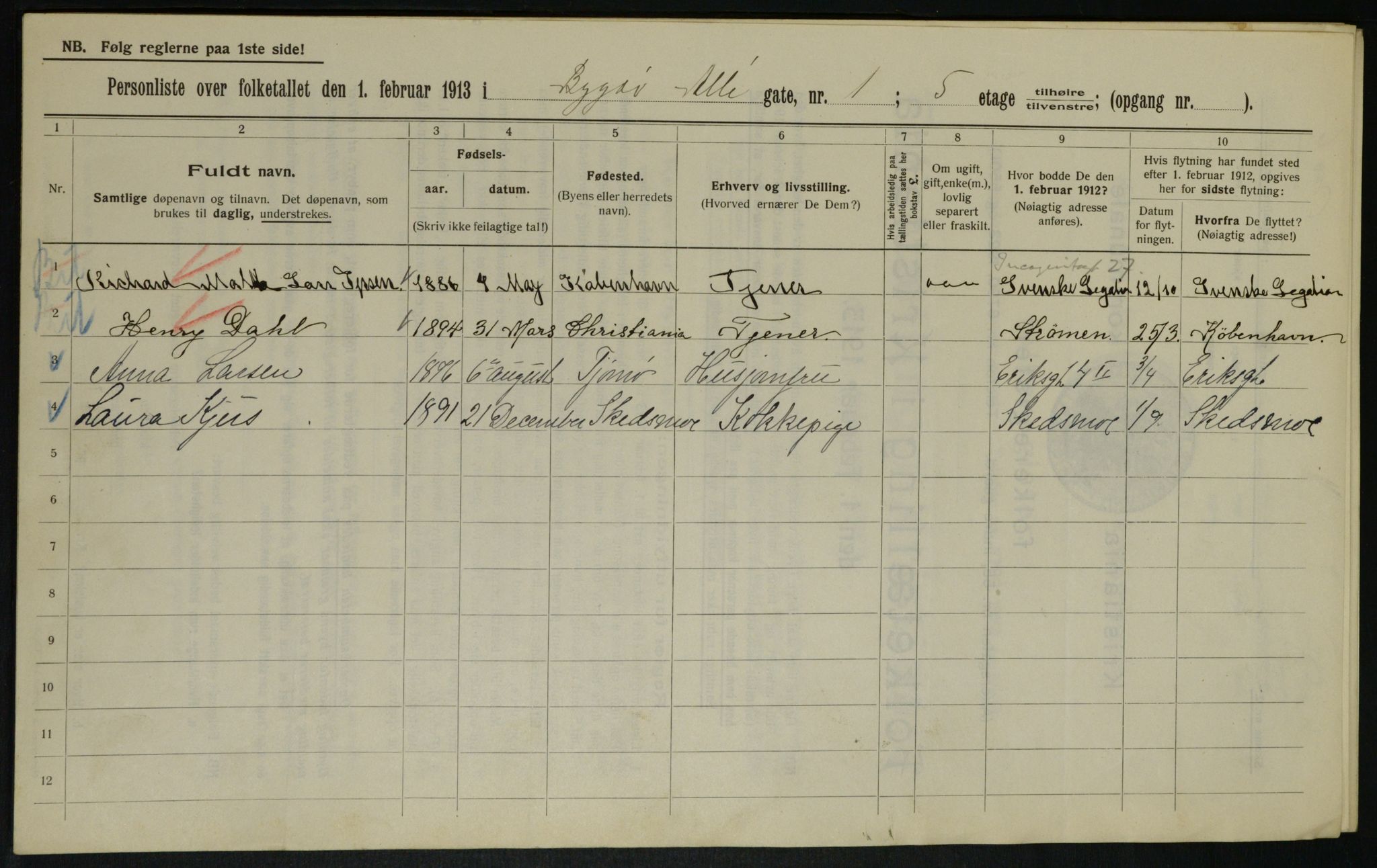 OBA, Municipal Census 1913 for Kristiania, 1913, p. 10182