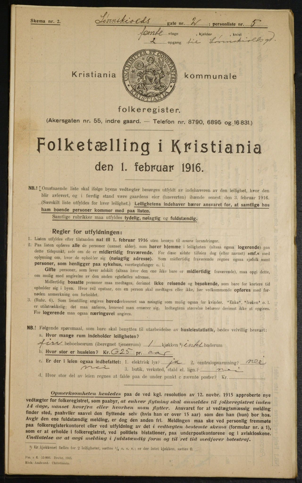 OBA, Municipal Census 1916 for Kristiania, 1916, p. 60124