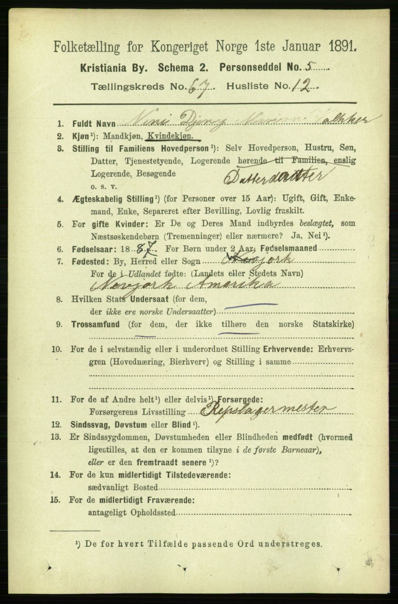 RA, 1891 census for 0301 Kristiania, 1891, p. 36848