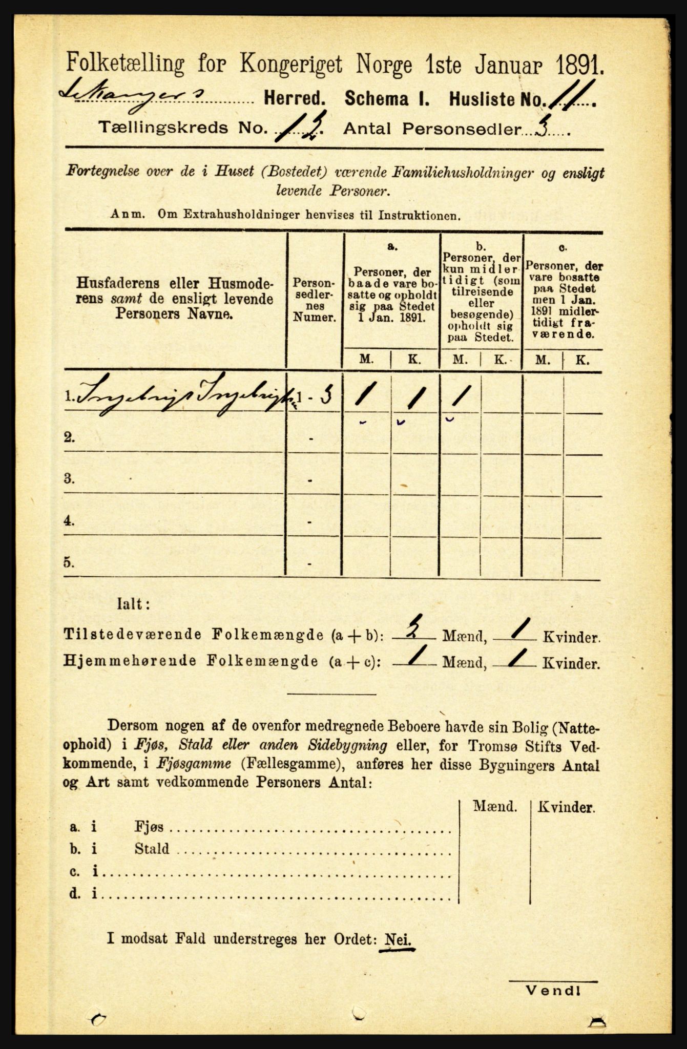 RA, 1891 census for 1419 Leikanger, 1891, p. 2334