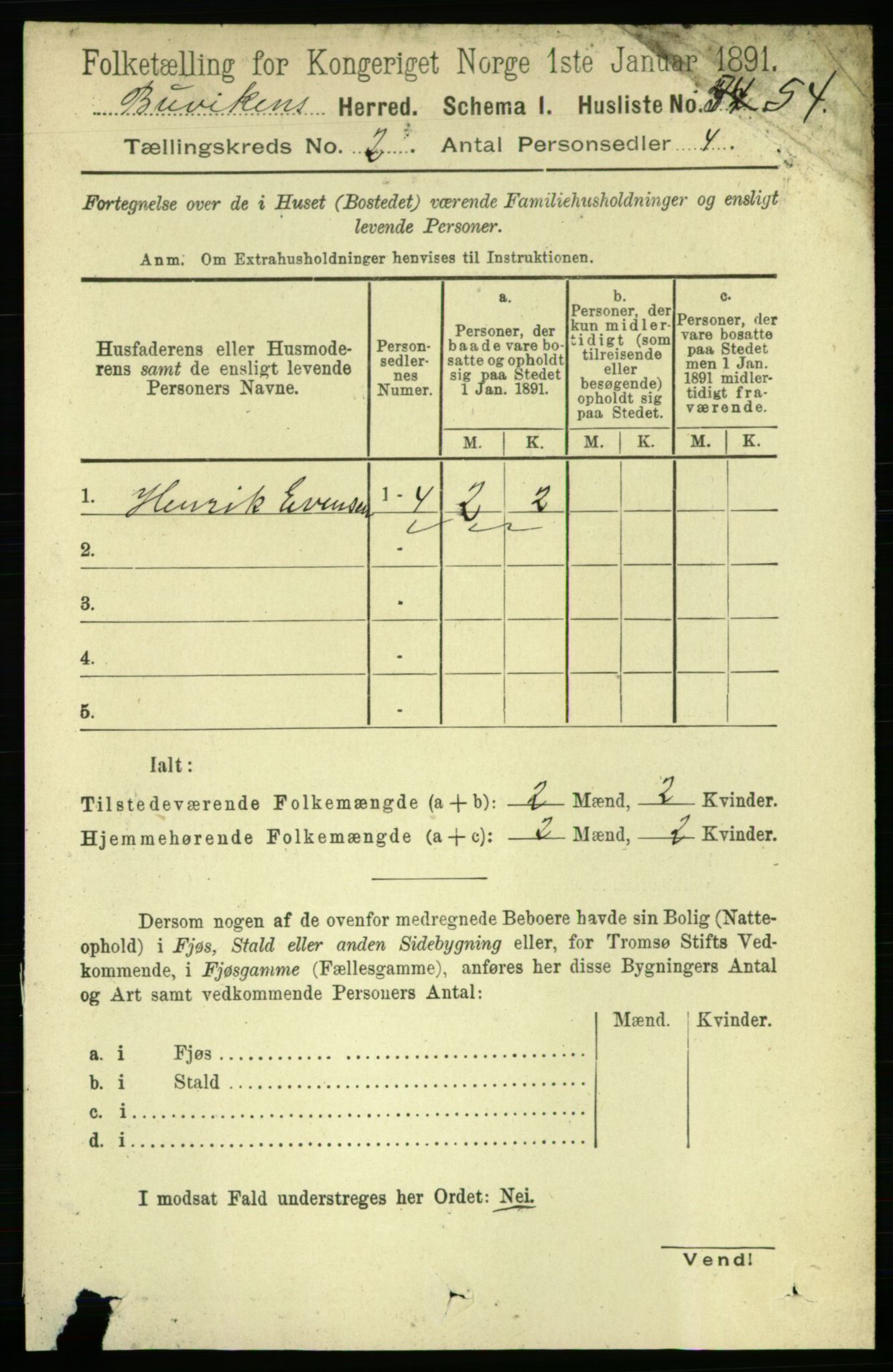 RA, 1891 census for 1656 Buvik, 1891, p. 608