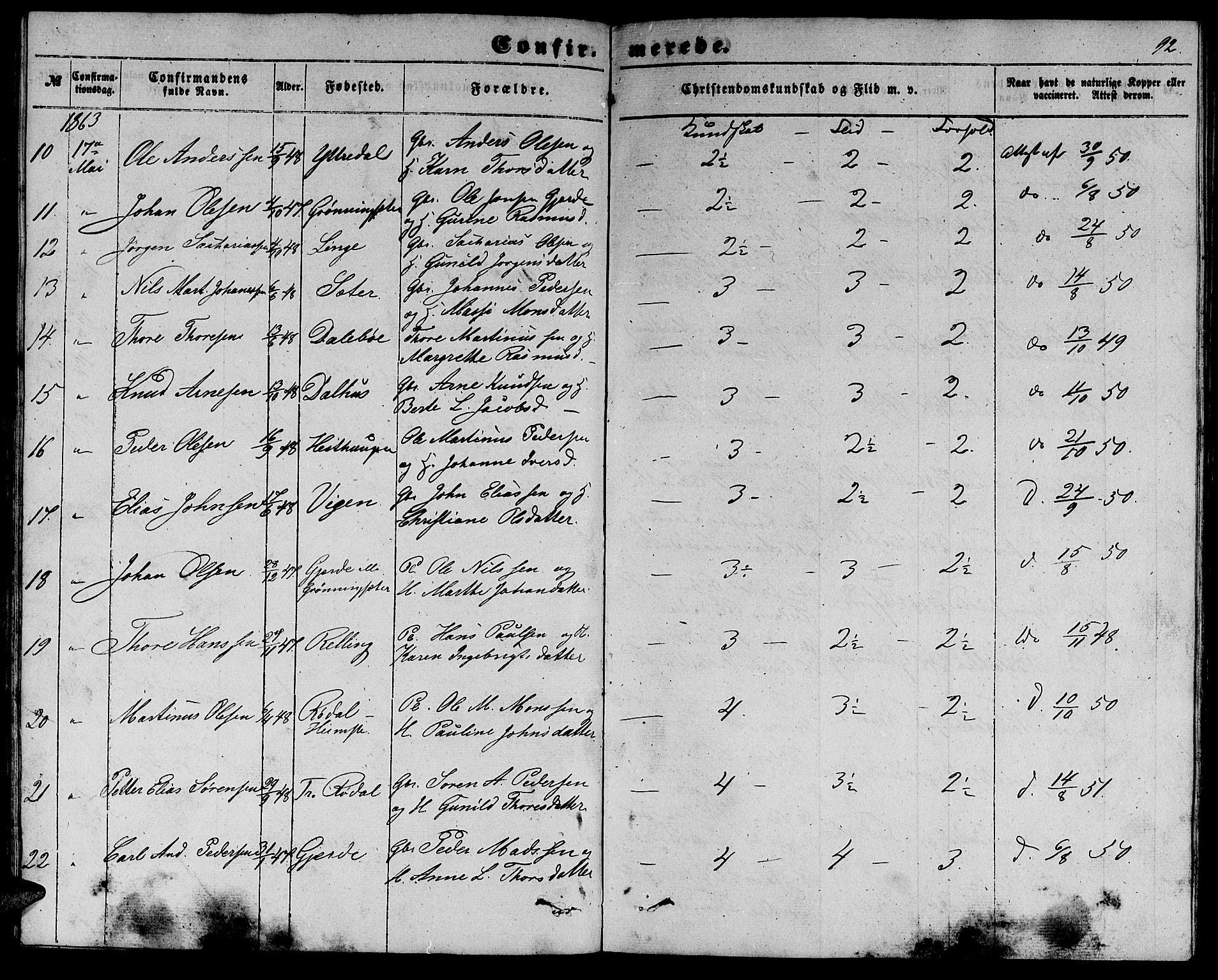 Ministerialprotokoller, klokkerbøker og fødselsregistre - Møre og Romsdal, AV/SAT-A-1454/519/L0261: Parish register (copy) no. 519C02, 1854-1867, p. 92