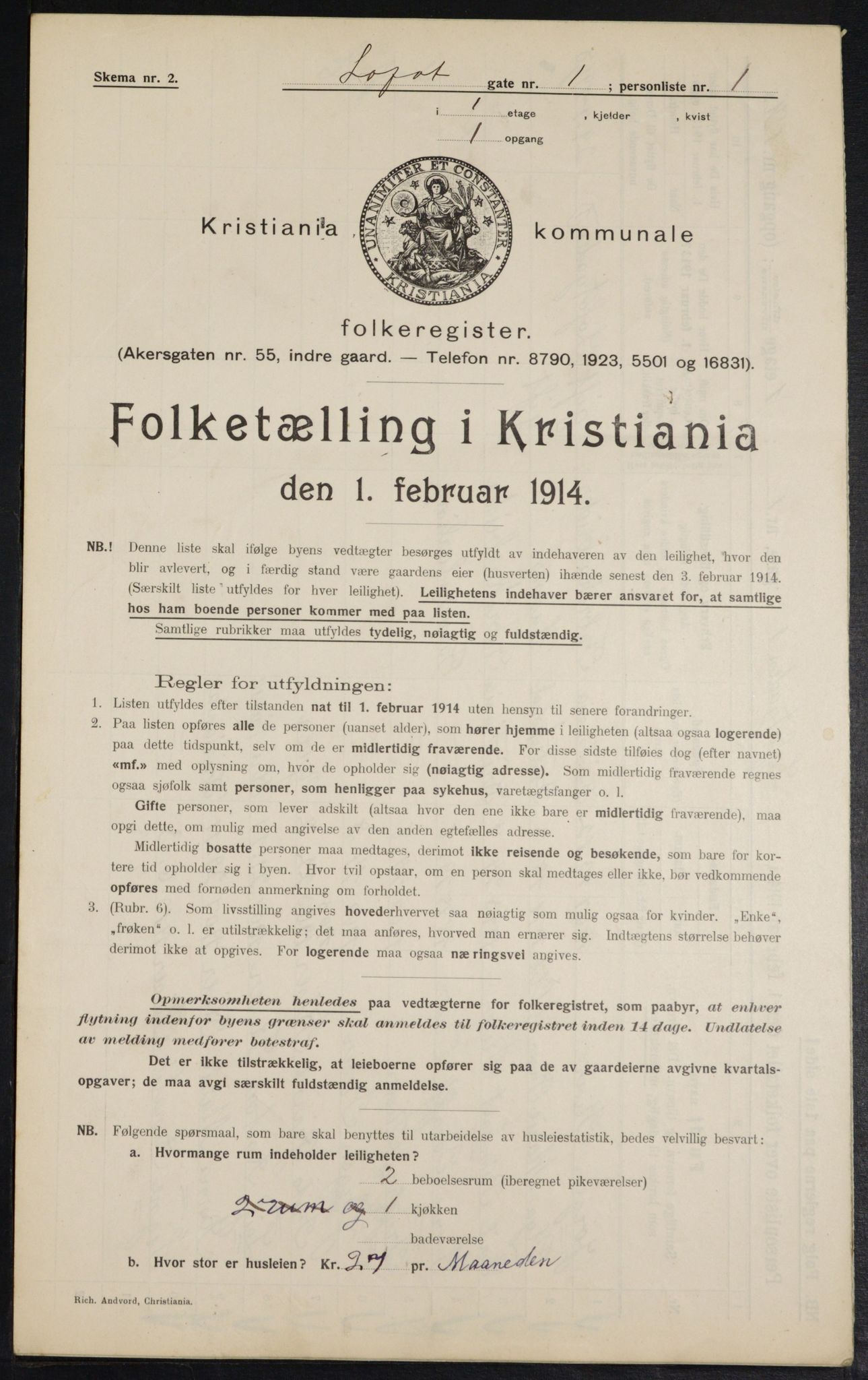 OBA, Municipal Census 1914 for Kristiania, 1914, p. 58288