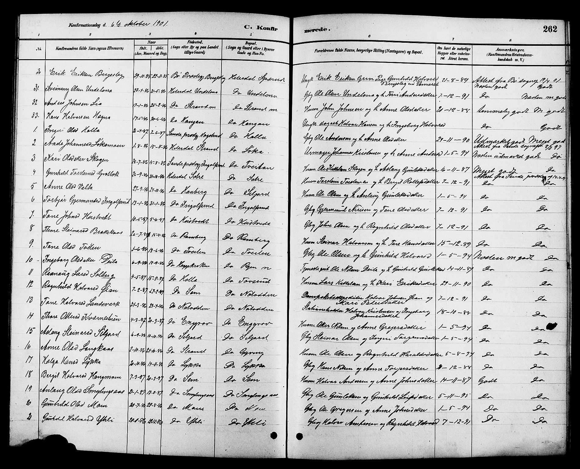 Heddal kirkebøker, SAKO/A-268/G/Ga/L0002: Parish register (copy) no. I 2, 1879-1908, p. 262