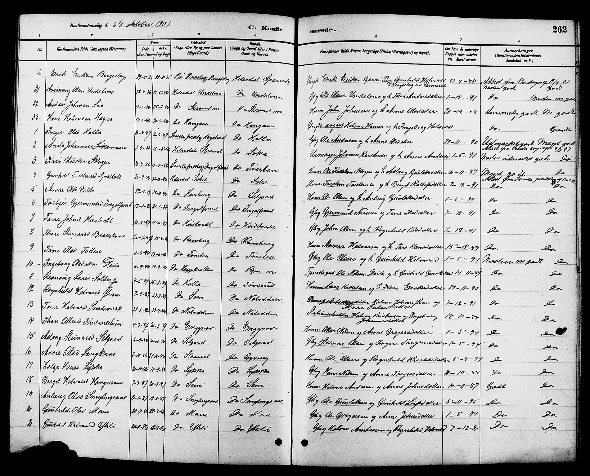 Heddal kirkebøker, AV/SAKO-A-268/G/Ga/L0002: Parish register (copy) no. I 2, 1879-1908, p. 262