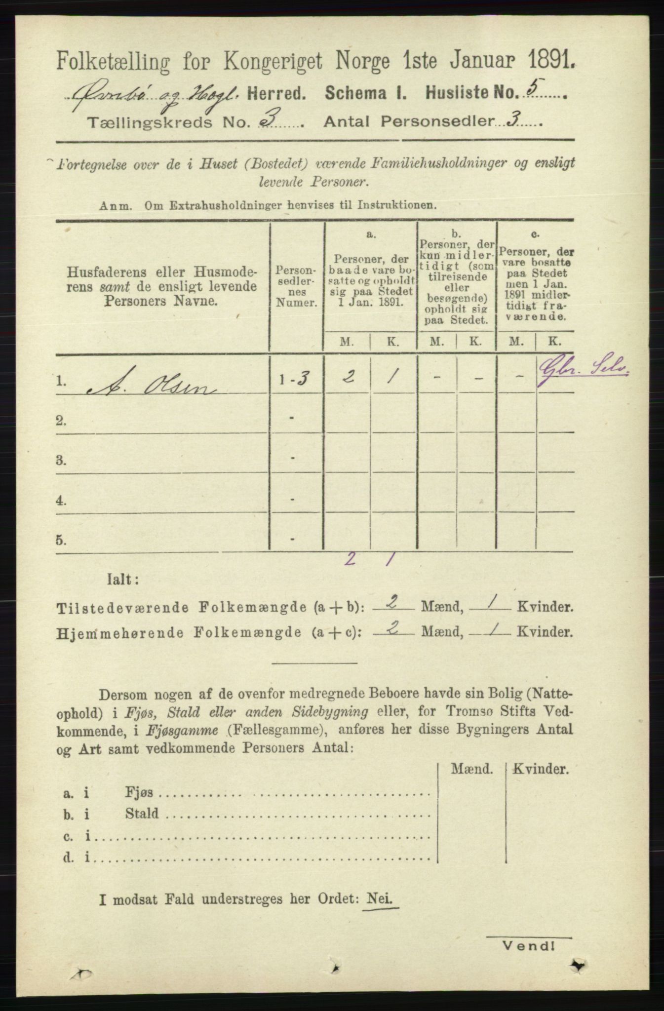 RA, 1891 census for 1016 Øvrebø og Hægeland, 1891, p. 503