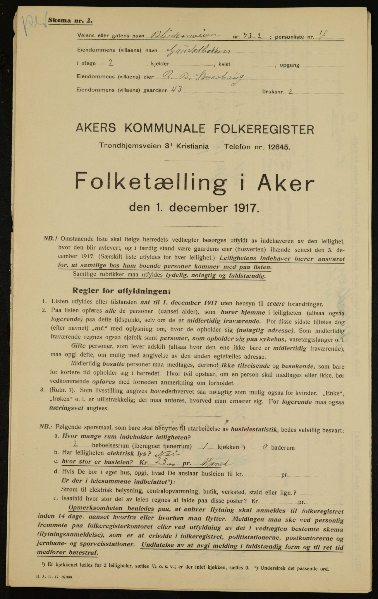 OBA, Municipal Census 1917 for Aker, 1917, p. 10400