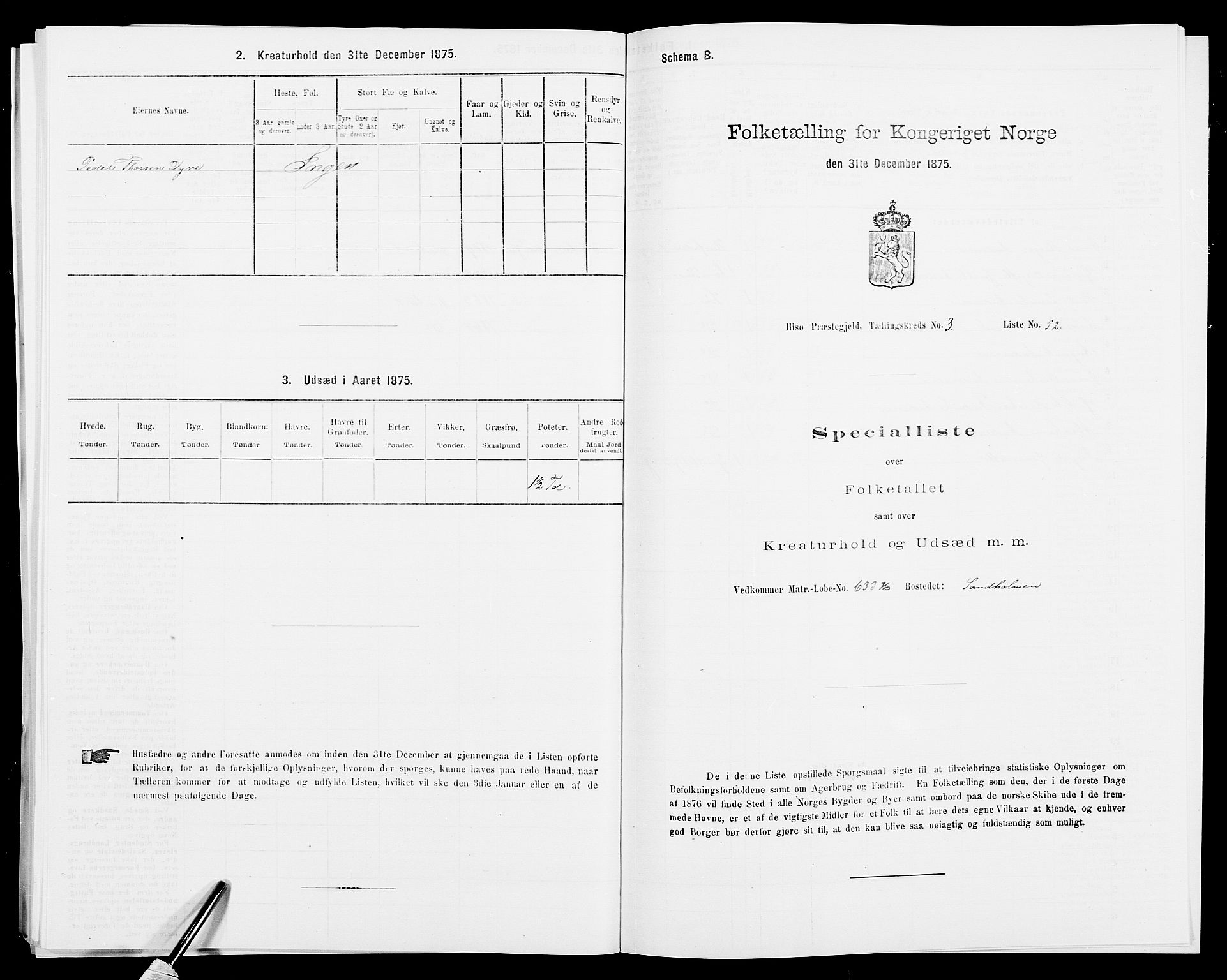 SAK, 1875 census for 0922P Hisøy, 1875, p. 593