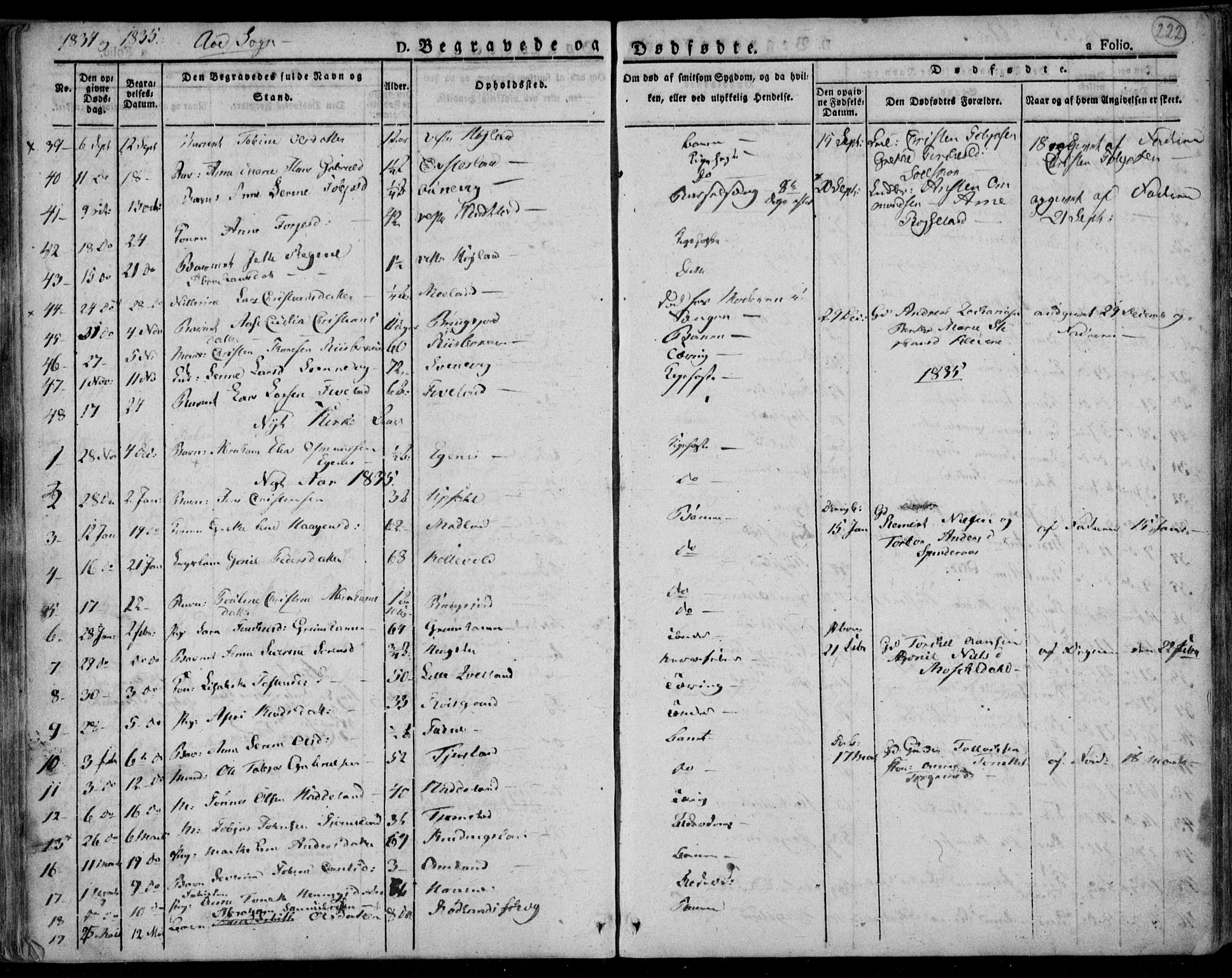 Lyngdal sokneprestkontor, AV/SAK-1111-0029/F/Fa/Fac/L0007: Parish register (official) no. A 7, 1825-1838, p. 222