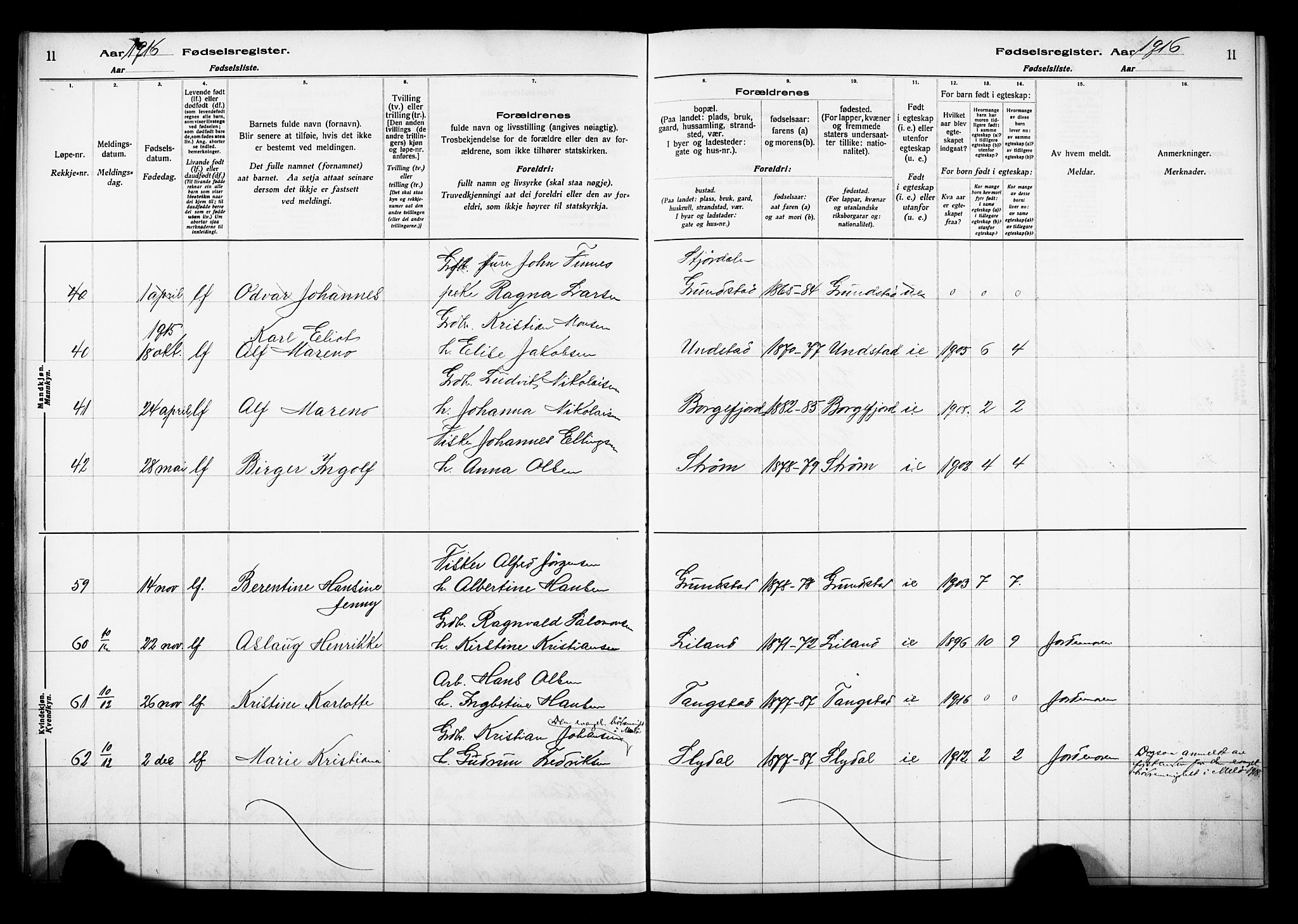 Ministerialprotokoller, klokkerbøker og fødselsregistre - Nordland, AV/SAT-A-1459/880/L1145: Birth register no. 880.II.4.1, 1916-1929, p. 11