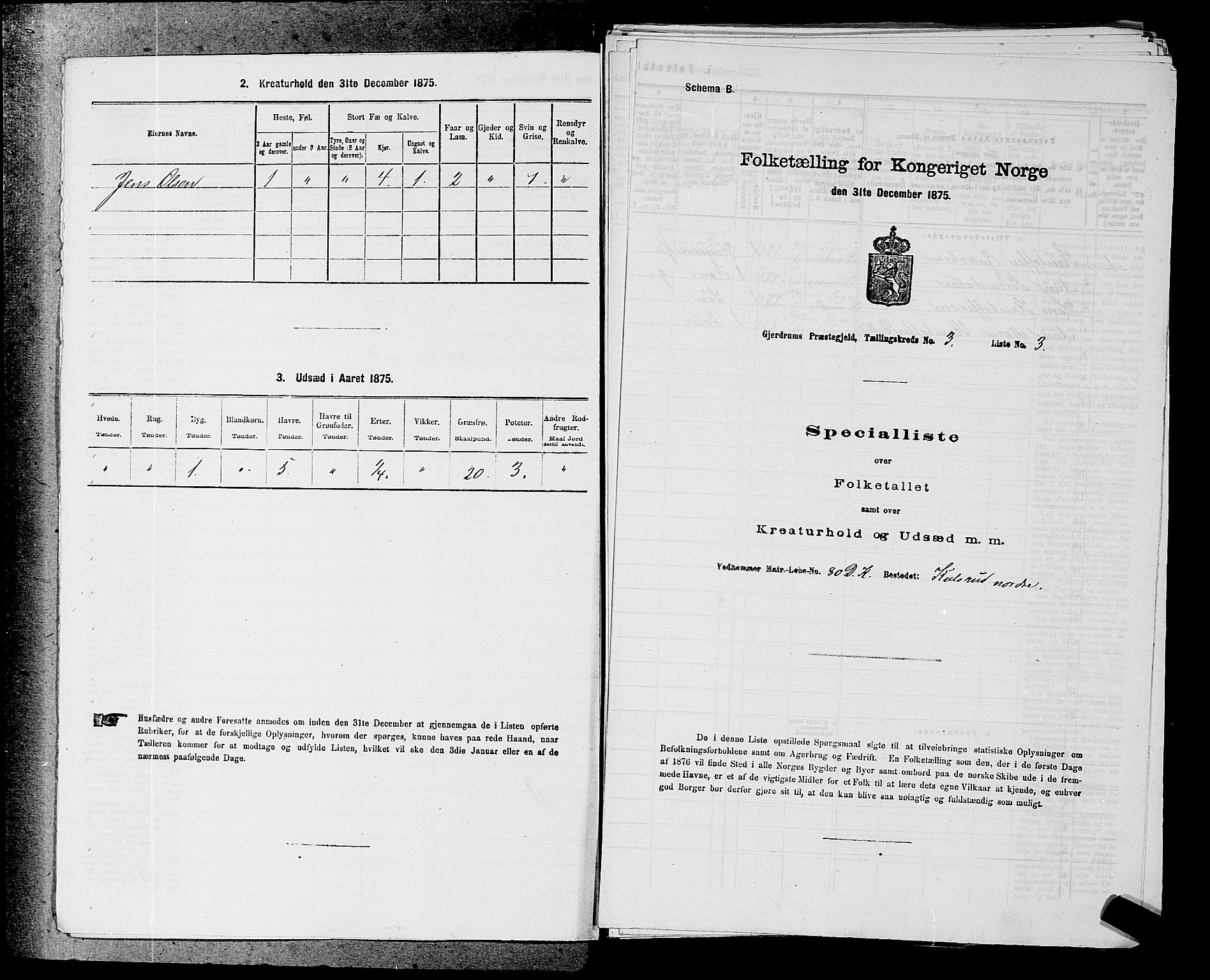 RA, 1875 census for 0234P Gjerdrum, 1875, p. 387