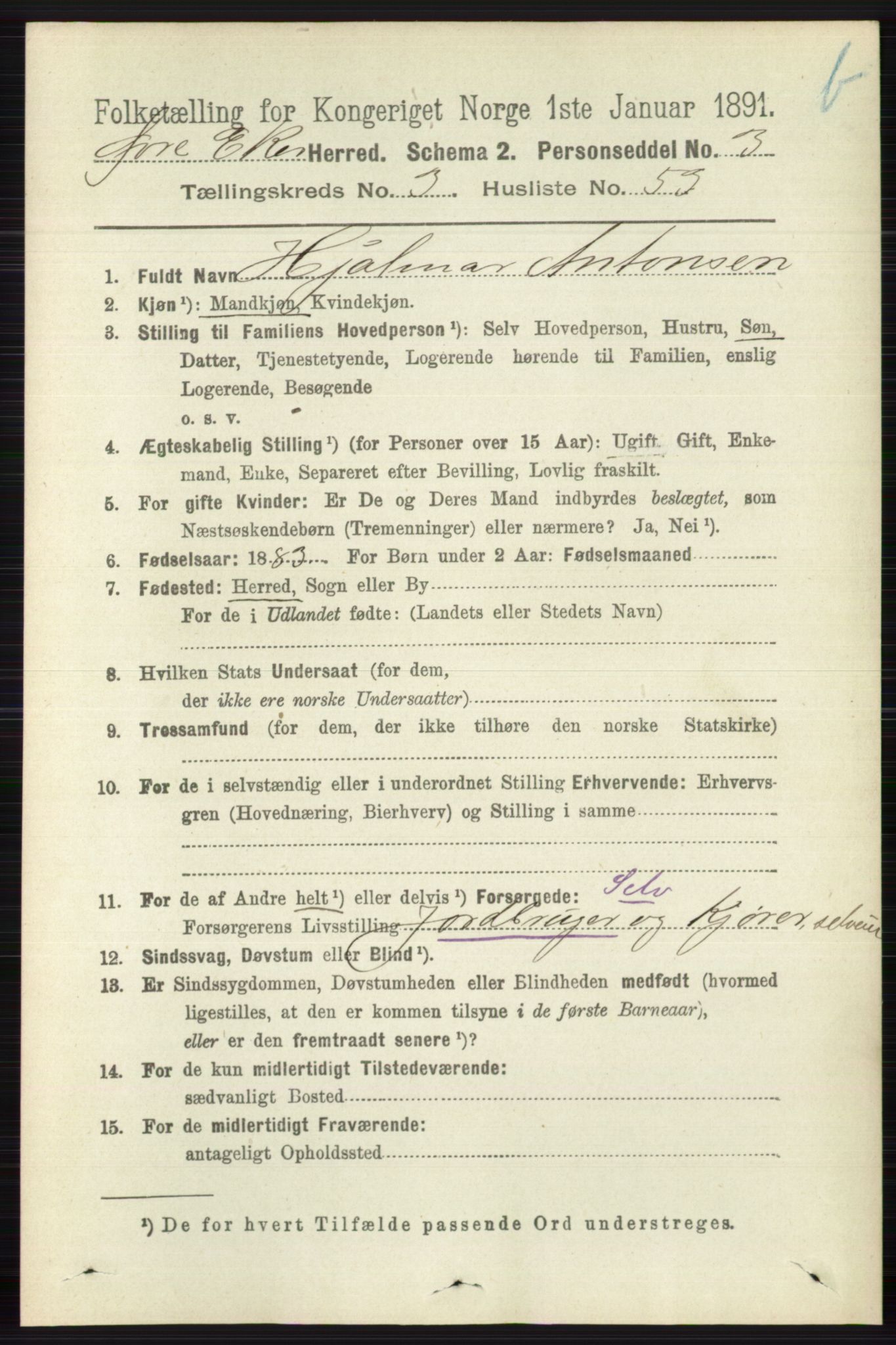 RA, 1891 census for 0624 Øvre Eiker, 1891, p. 9312