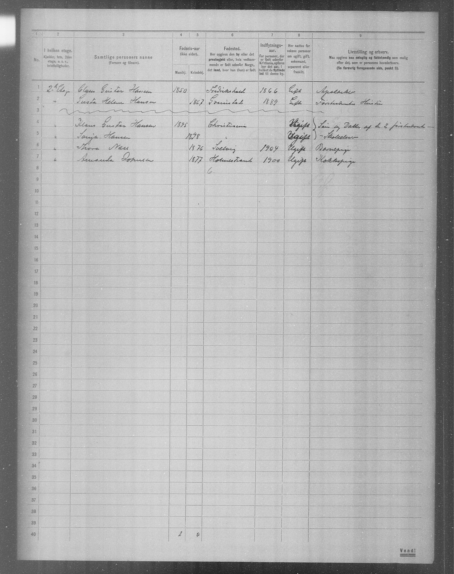 OBA, Municipal Census 1904 for Kristiania, 1904, p. 7287