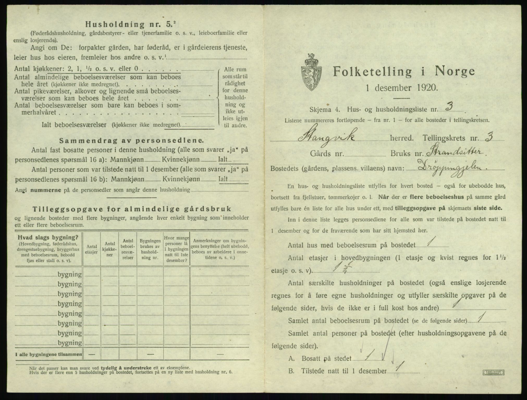 SAT, 1920 census for Stangvik, 1920, p. 242