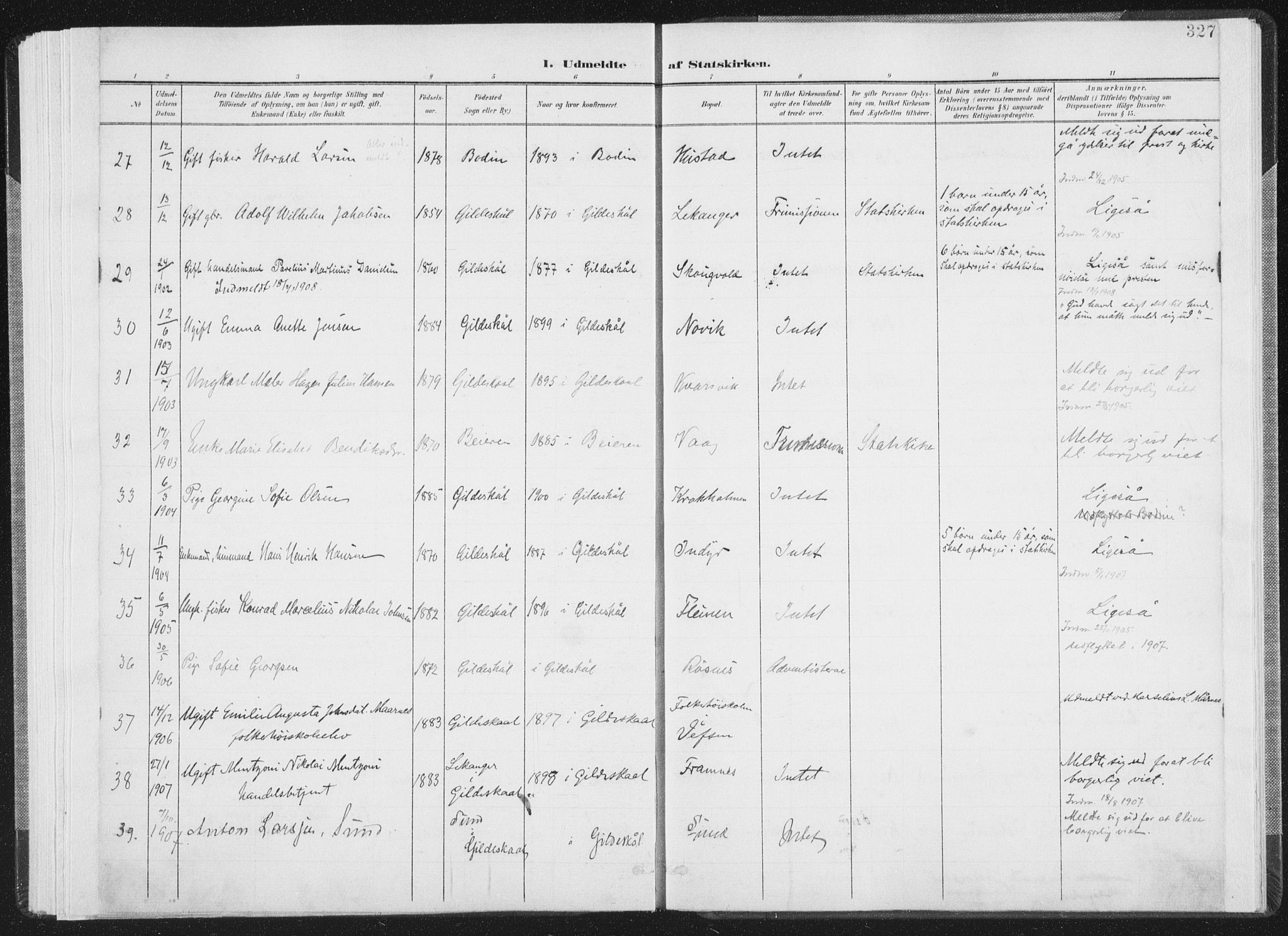 Ministerialprotokoller, klokkerbøker og fødselsregistre - Nordland, AV/SAT-A-1459/805/L0103: Parish register (official) no. 805A08II, 1900-1909, p. 327