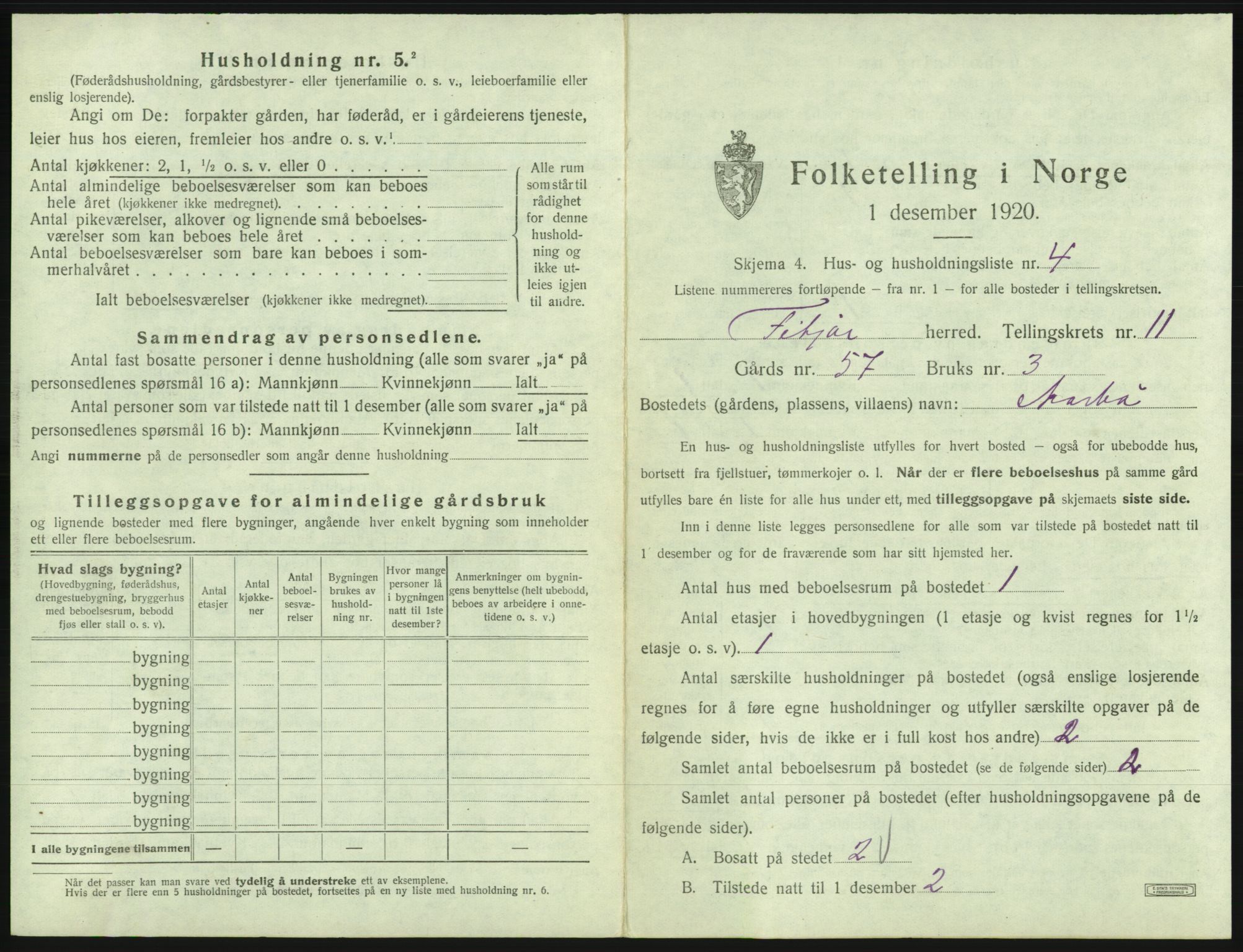 SAB, 1920 census for Fitjar, 1920, p. 608