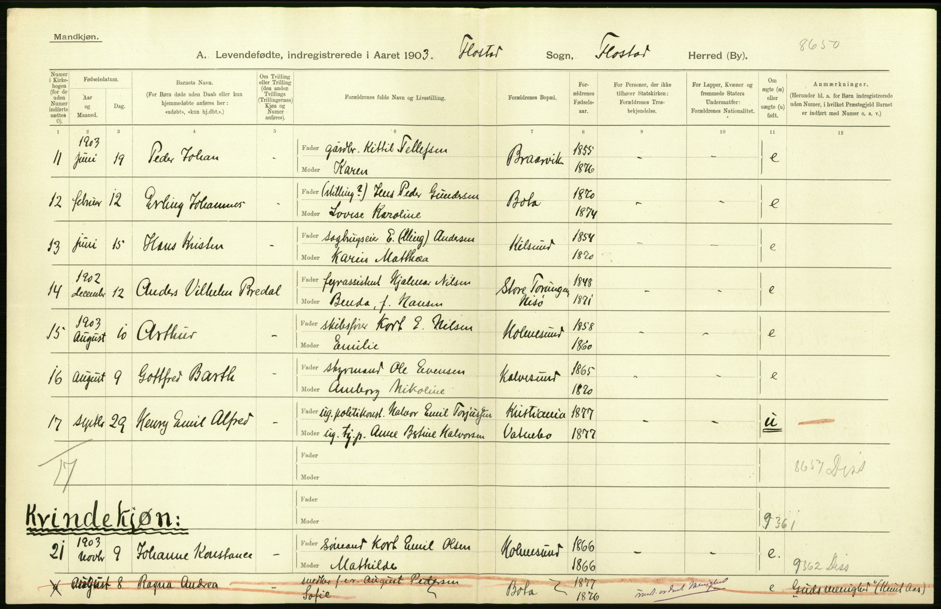 Statistisk sentralbyrå, Sosiodemografiske emner, Befolkning, AV/RA-S-2228/D/Df/Dfa/Dfaa/L0010: Nedenes amt: Fødte, gifte, døde, 1903, p. 4